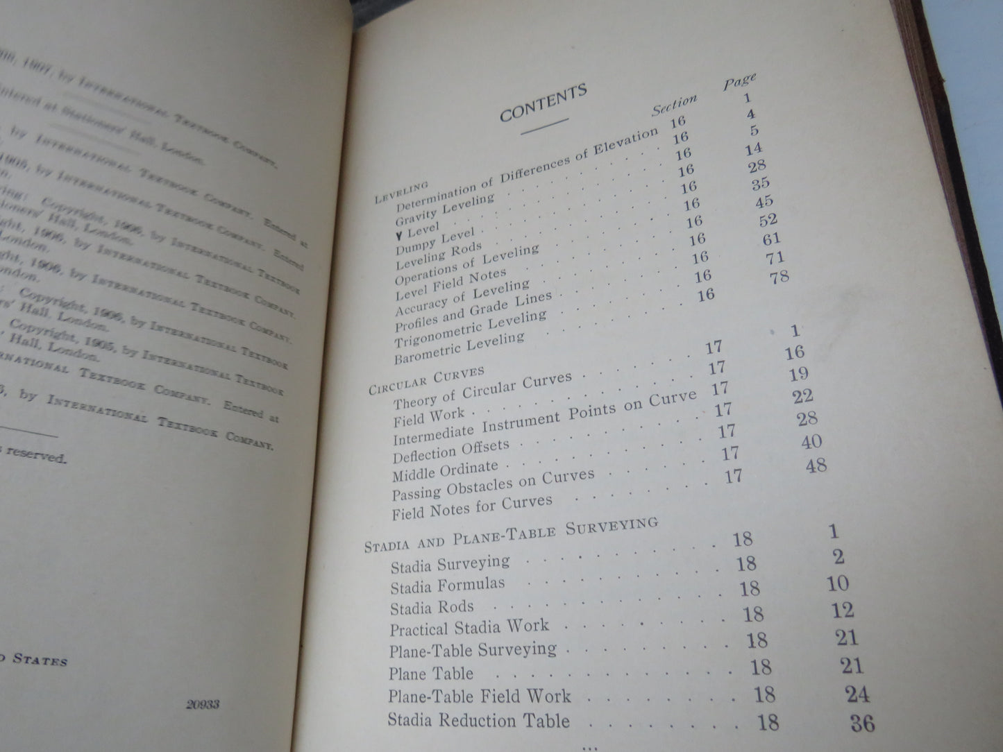 I.C.S. Reference Library Leveling, Circular Curves, Stadia and Plane-Table Surveying, Topographic Surveying, Hydrographic Surveying, United States Land Surveys, Mapping, Astronomy  1907