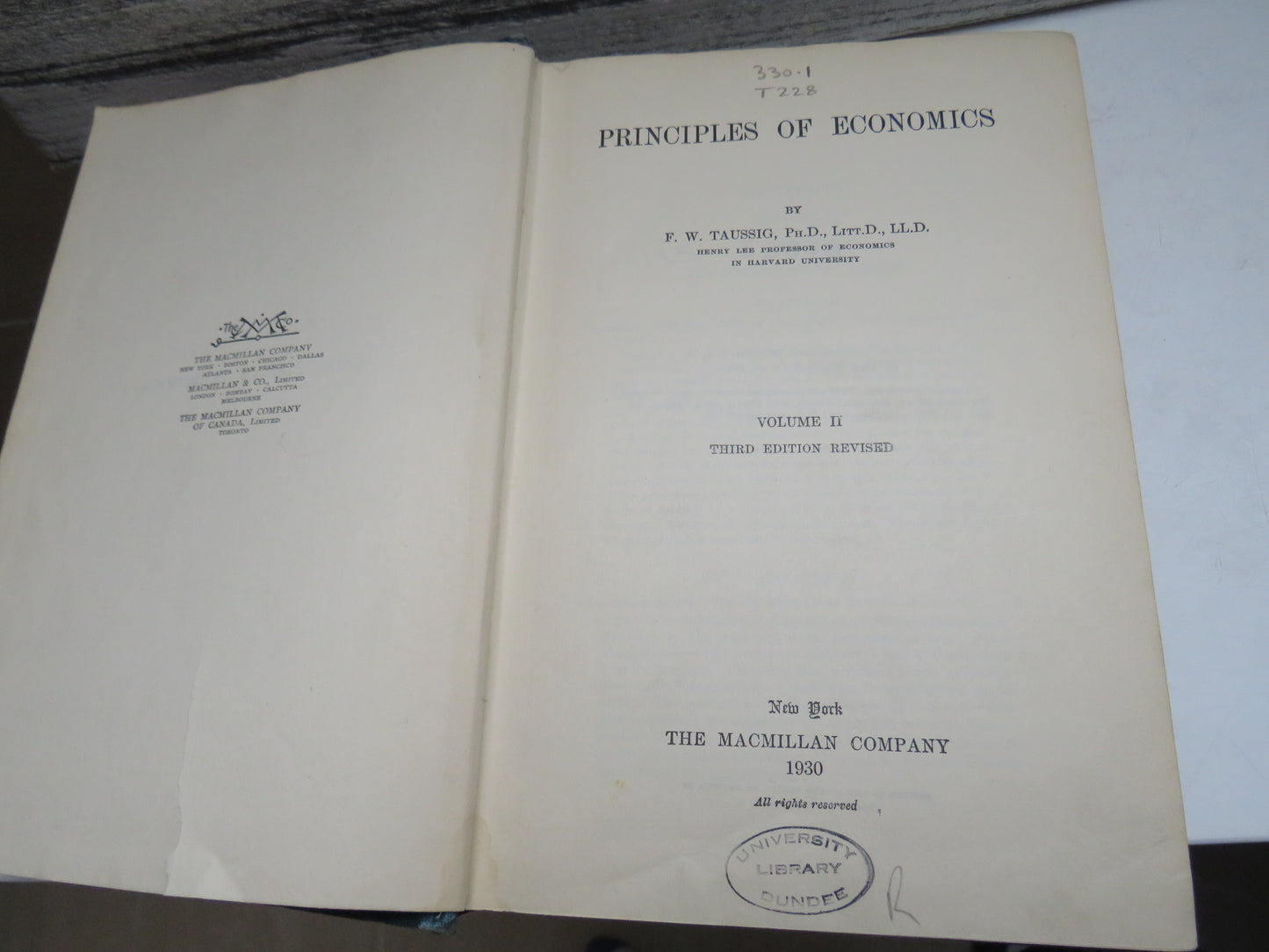 Principles of Economics By F. W. Taussig Volume II 1930