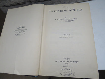 Principles of Economics By F. W. Taussig Volume II 1930