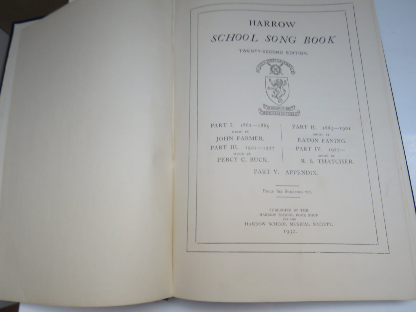 Harrow School Song Book, Harrow School Musical Society, 1932