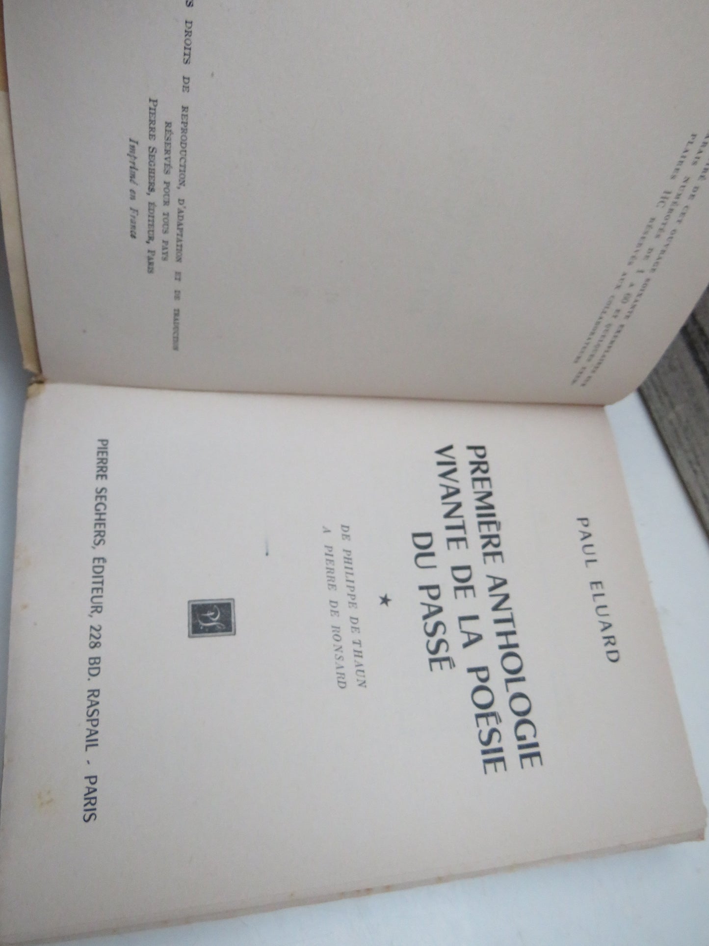 Premiere Anthologie Vivante De La Poesie Du Passe By Paul Eluard Vintage French Book