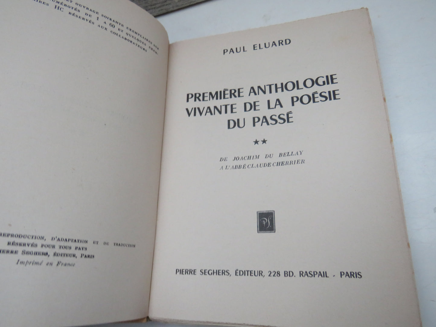 Premiere Anthologie Vivante De La Poesie Du Passe By Paul Eluard Vintage French Book