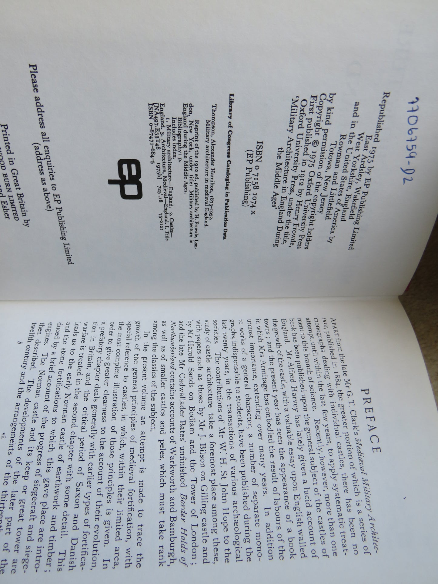 Military Architecture In Medieval England By A. Hamilton Thompson 1975