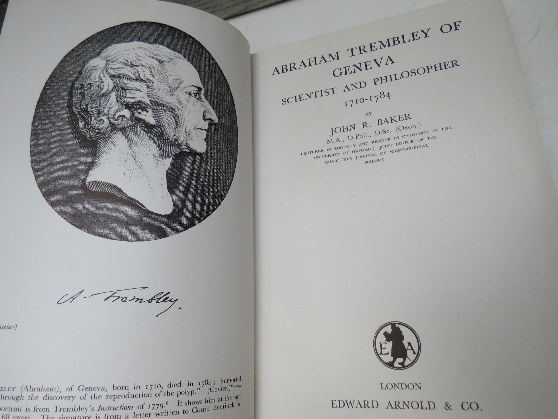 Abraham Trembley of Geneva Scientist and Philosopher 1710-1784 By John R. Baker 1952 (Vintage Science Biography) book 4