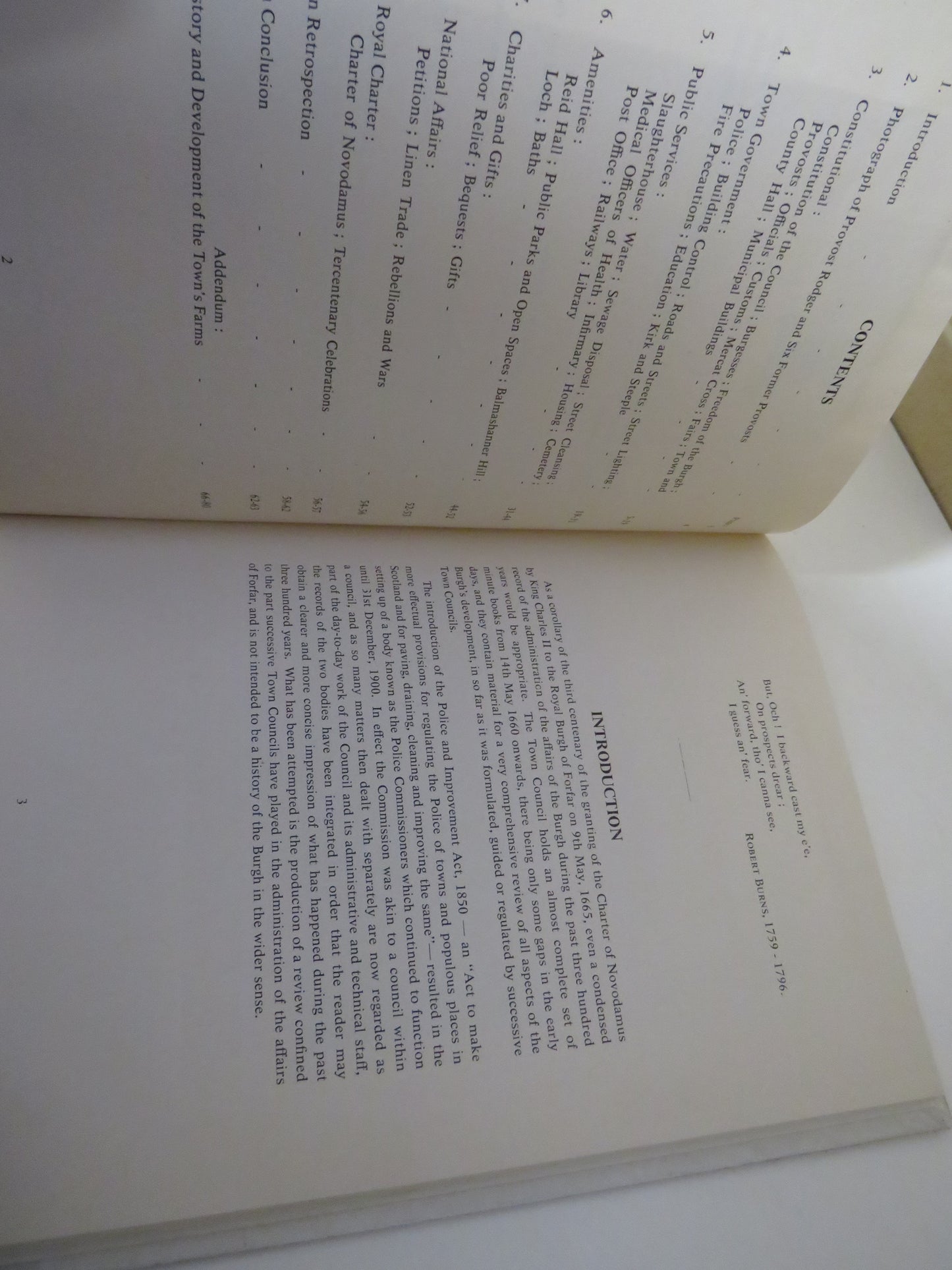 Reviews of the Administration the Town's Affairs by Successive Town Councils between May 1660 and December 1965 and of the History and Development of the Town's Farms by David T. Adam, The Royal Burgh of Forfar