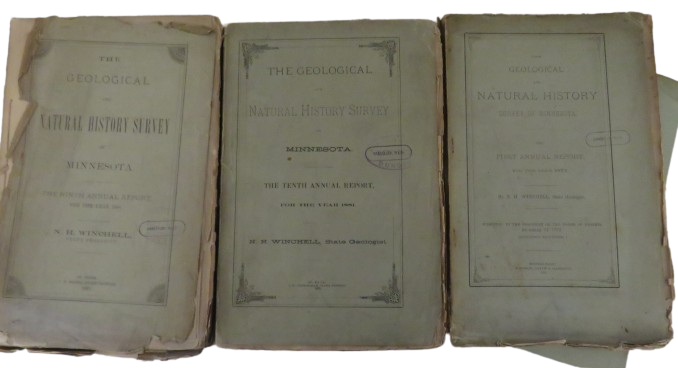 The Geological and Natural History, Survey of Minnesota, by N. H. Winchell, 3 Volumes - First, Ninth, and Tenth Annual Report