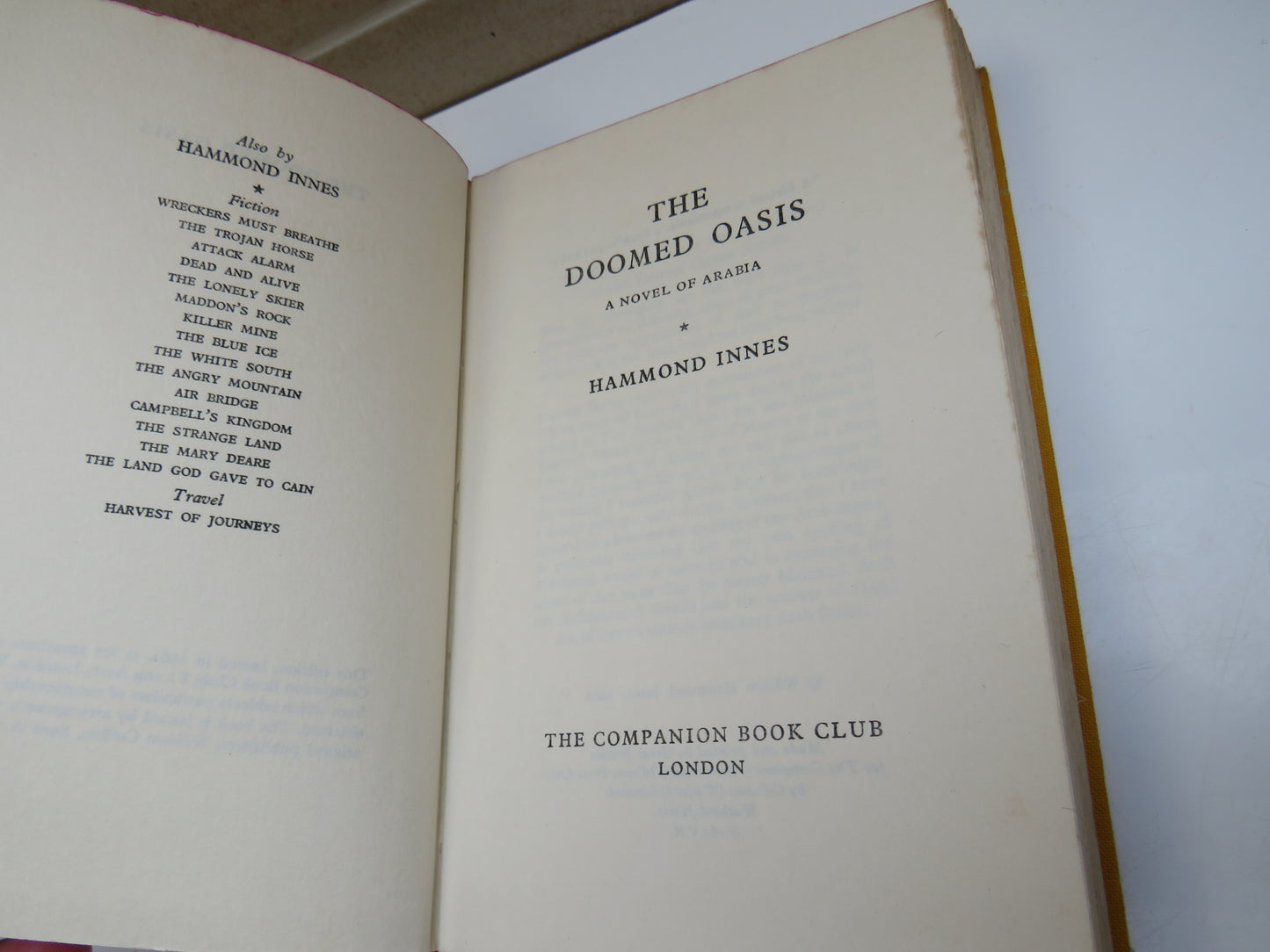 The Doomed Oasis A Novel of Arabia By Hammond Innes 1960