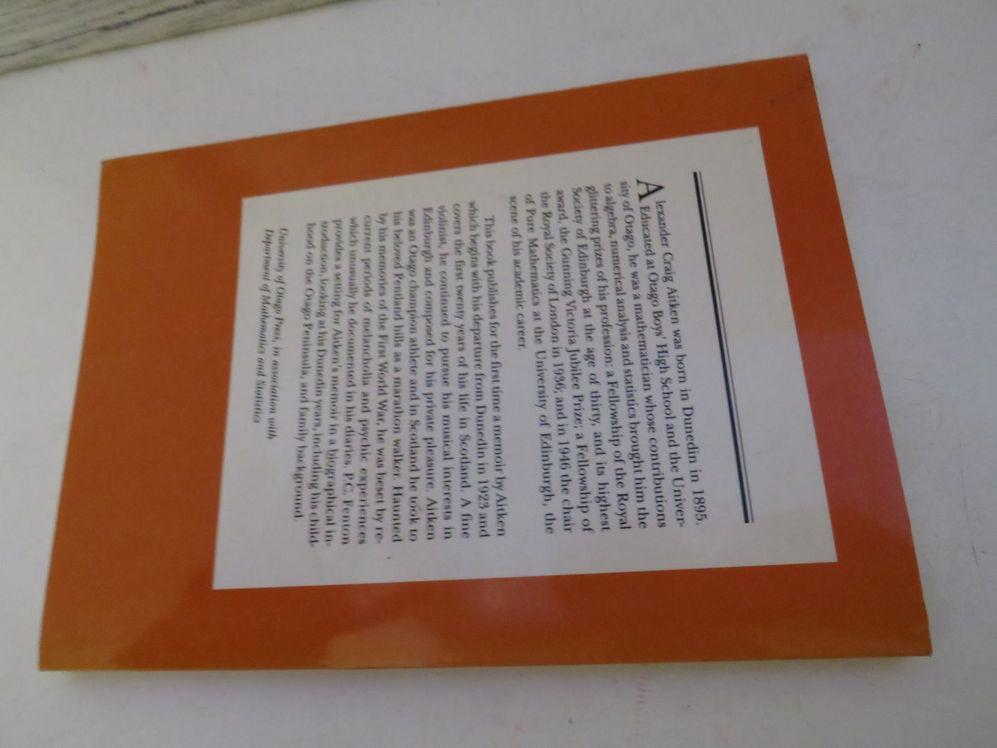 To Catch The Spirit The Memoir of A.C. Aitken With a Biographical Introduction By P.C. Fenton 1995