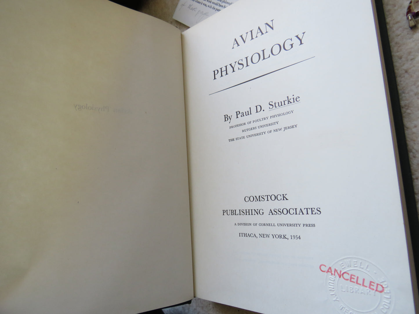 Avian Physiology By Paul D. Sturkie 1954