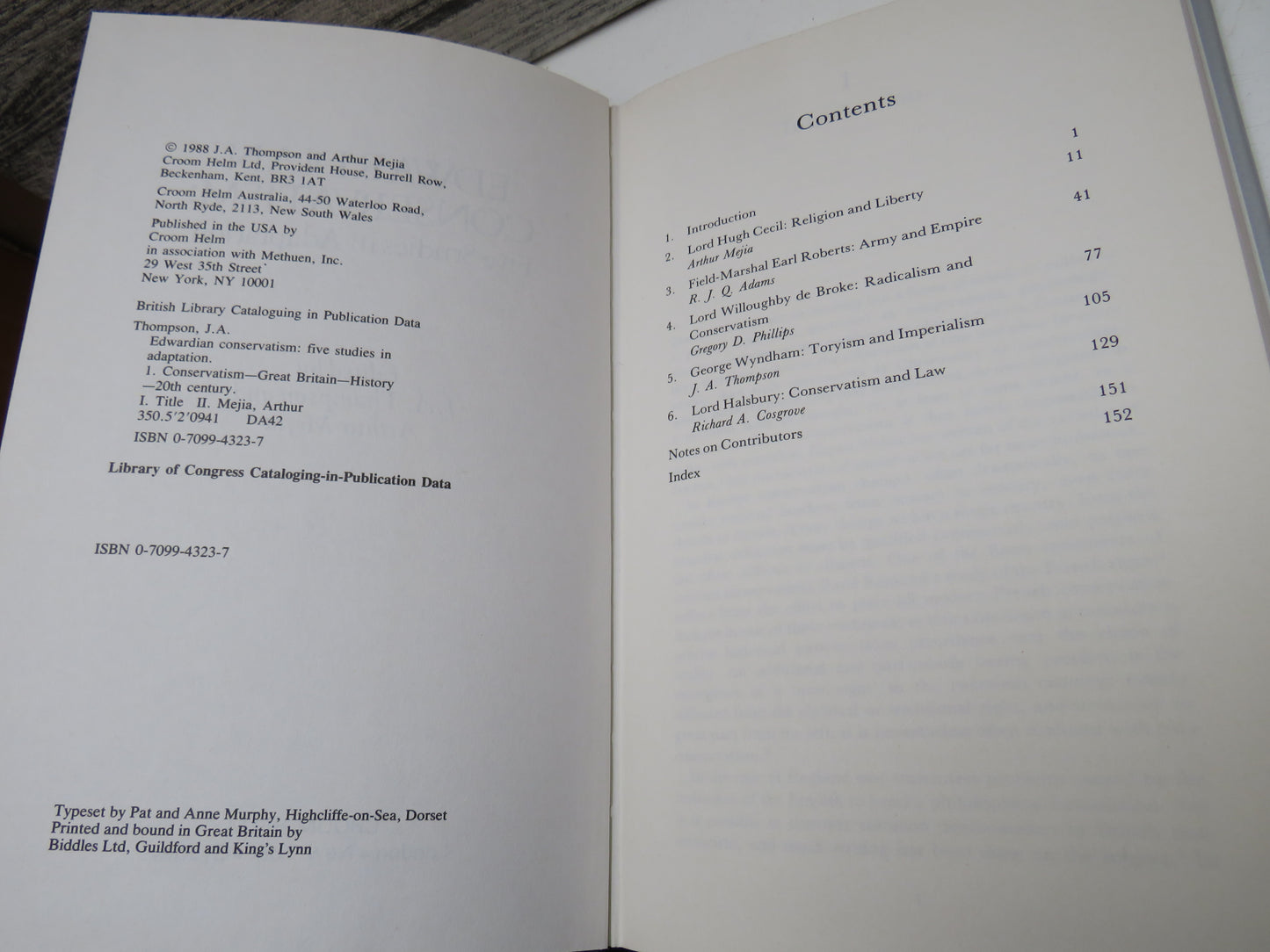 Edwardian Conservatism: Five Studies in Adaption, edited by J. A. Thompson and Arthur Mejia 1988 (Modern Political History) book 4