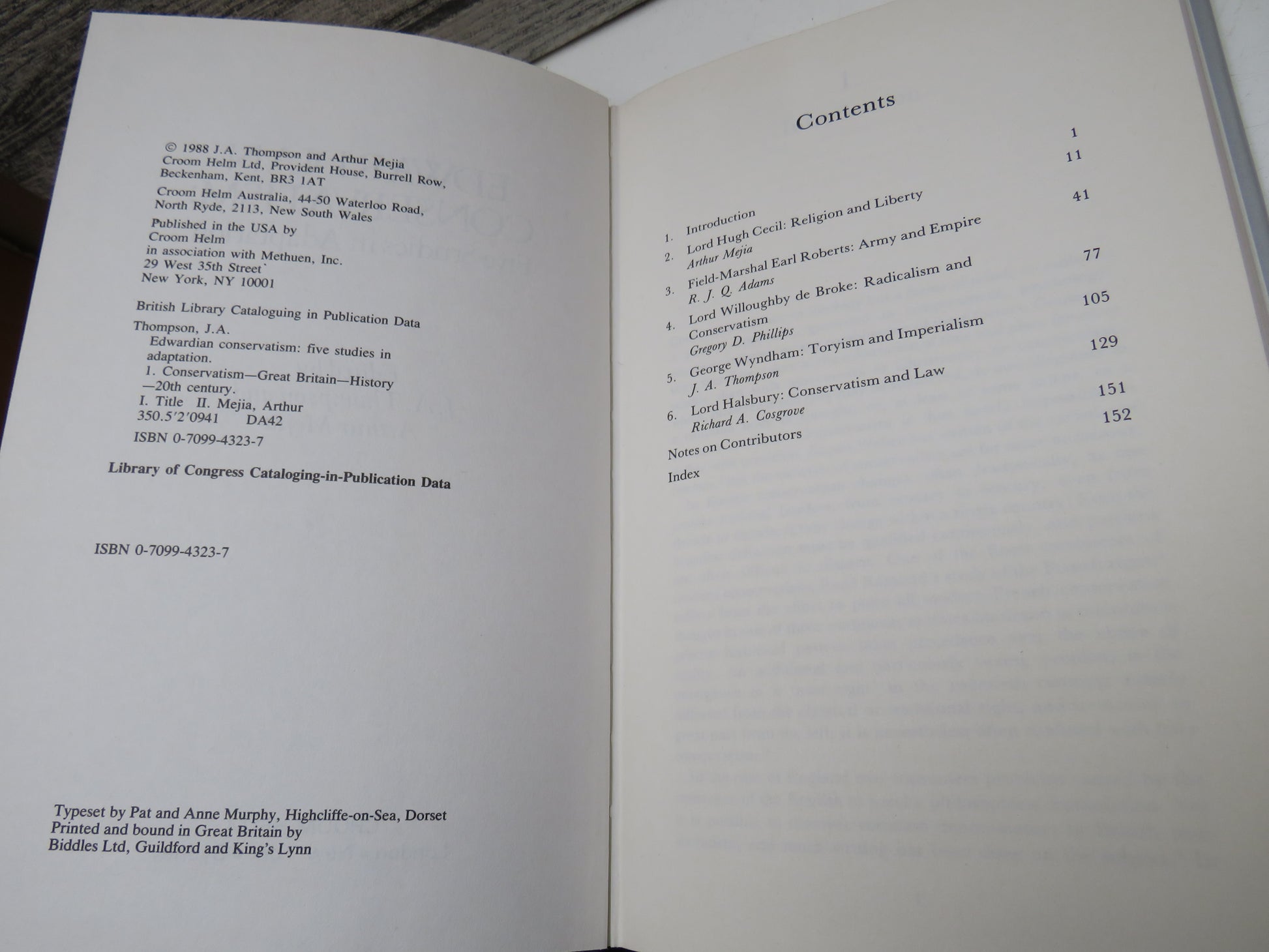 Edwardian Conservatism: Five Studies in Adaption, edited by J. A. Thompson and Arthur Mejia 1988 (Modern Political History) book 4