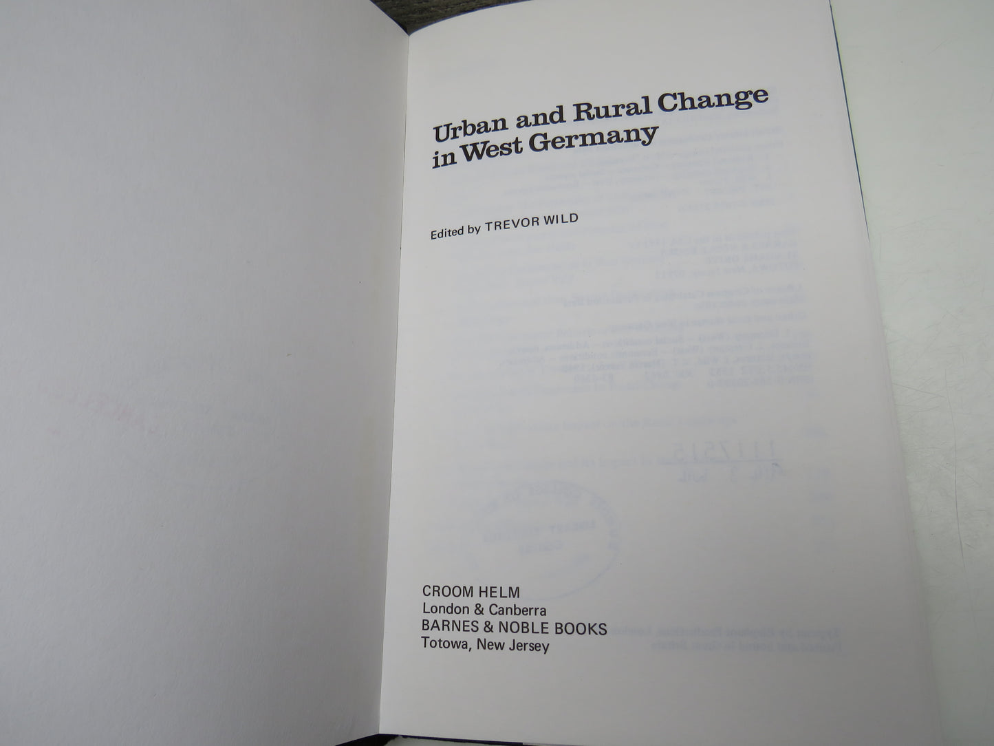 Urban and Rural Change In West Germany Edited by Trevor Wild 1983