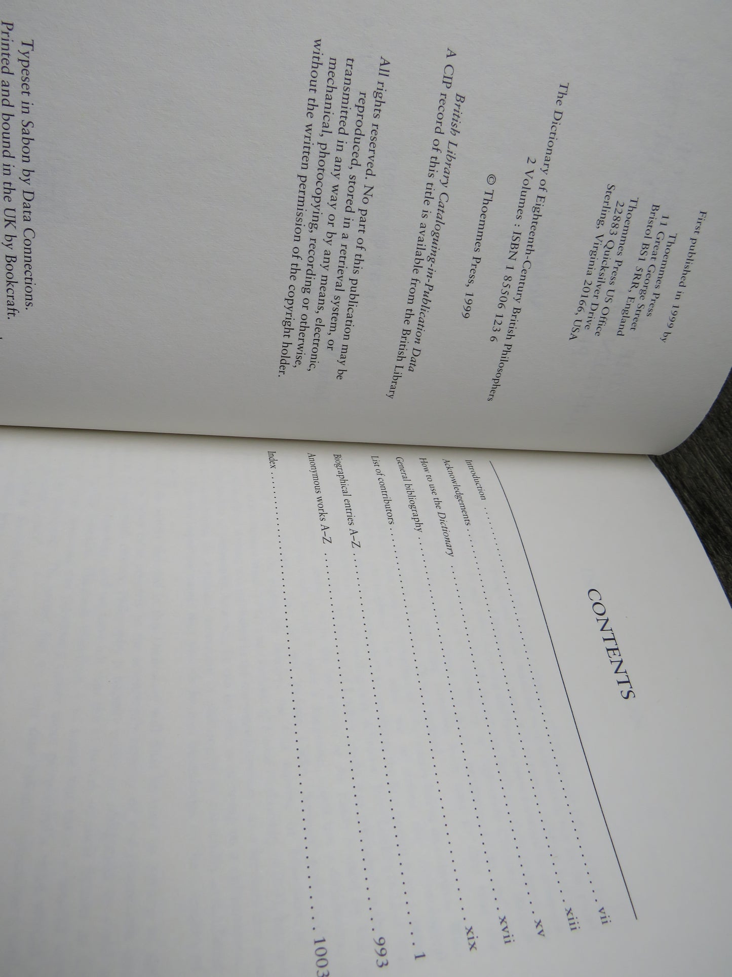 The Dictionary of Eighteenth-Century British Philosophers, Volume I and II in Presentation Case, 1999