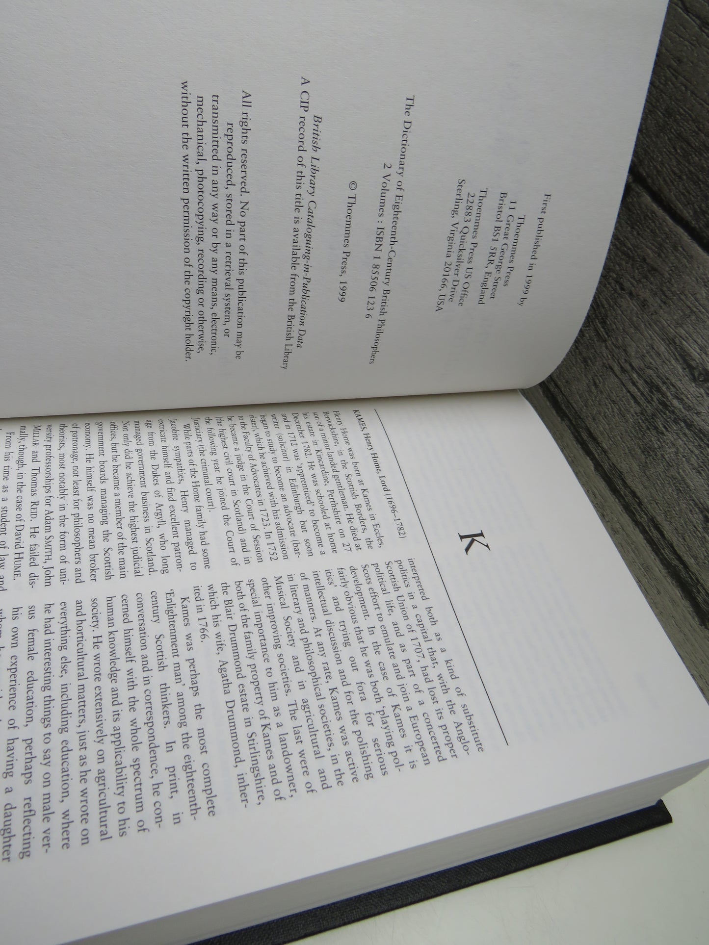 The Dictionary of Eighteenth-Century British Philosophers, Volume I and II in Presentation Case, 1999