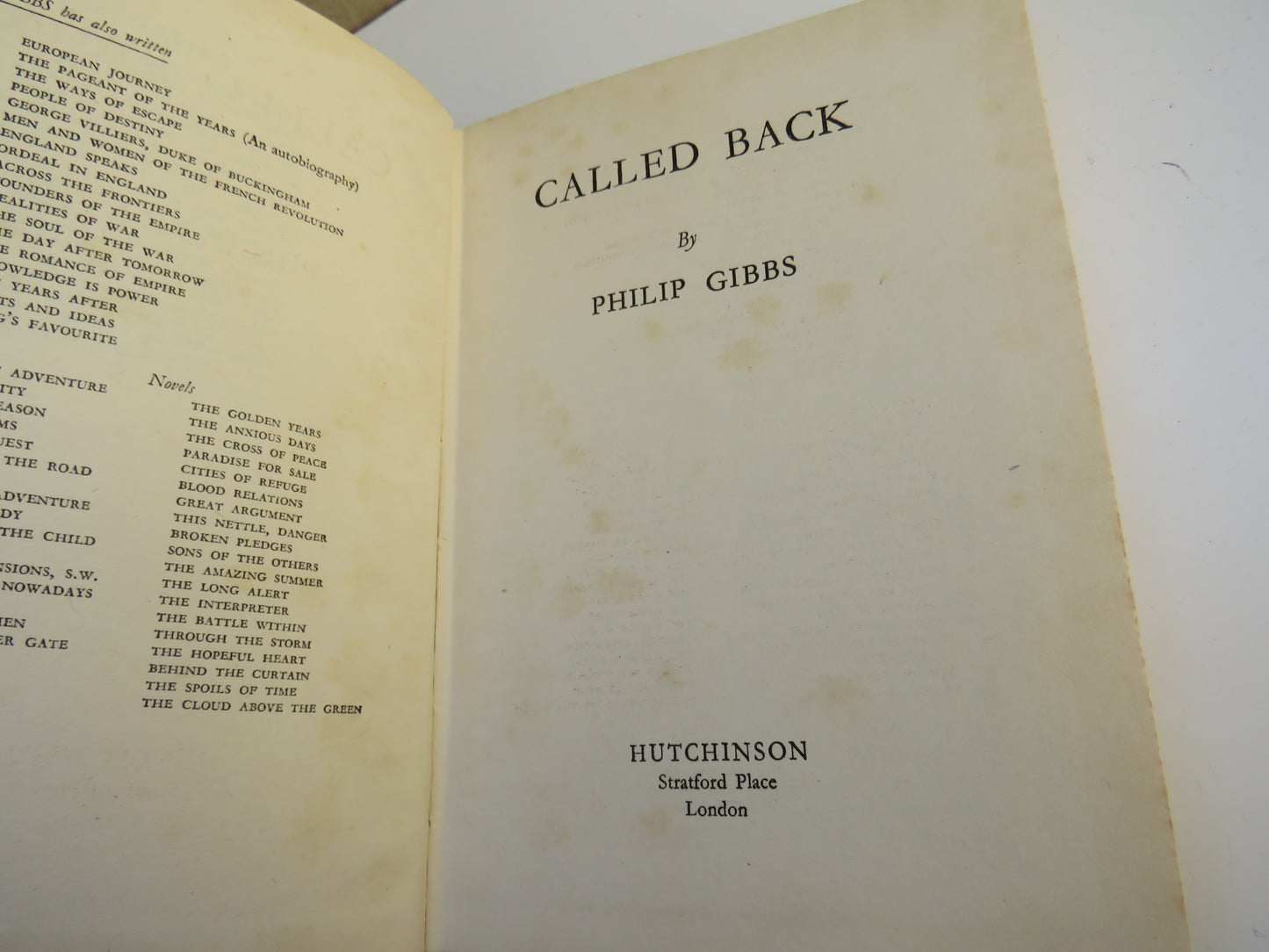 Called Back By Philip Gibbs 1953 1st Edition