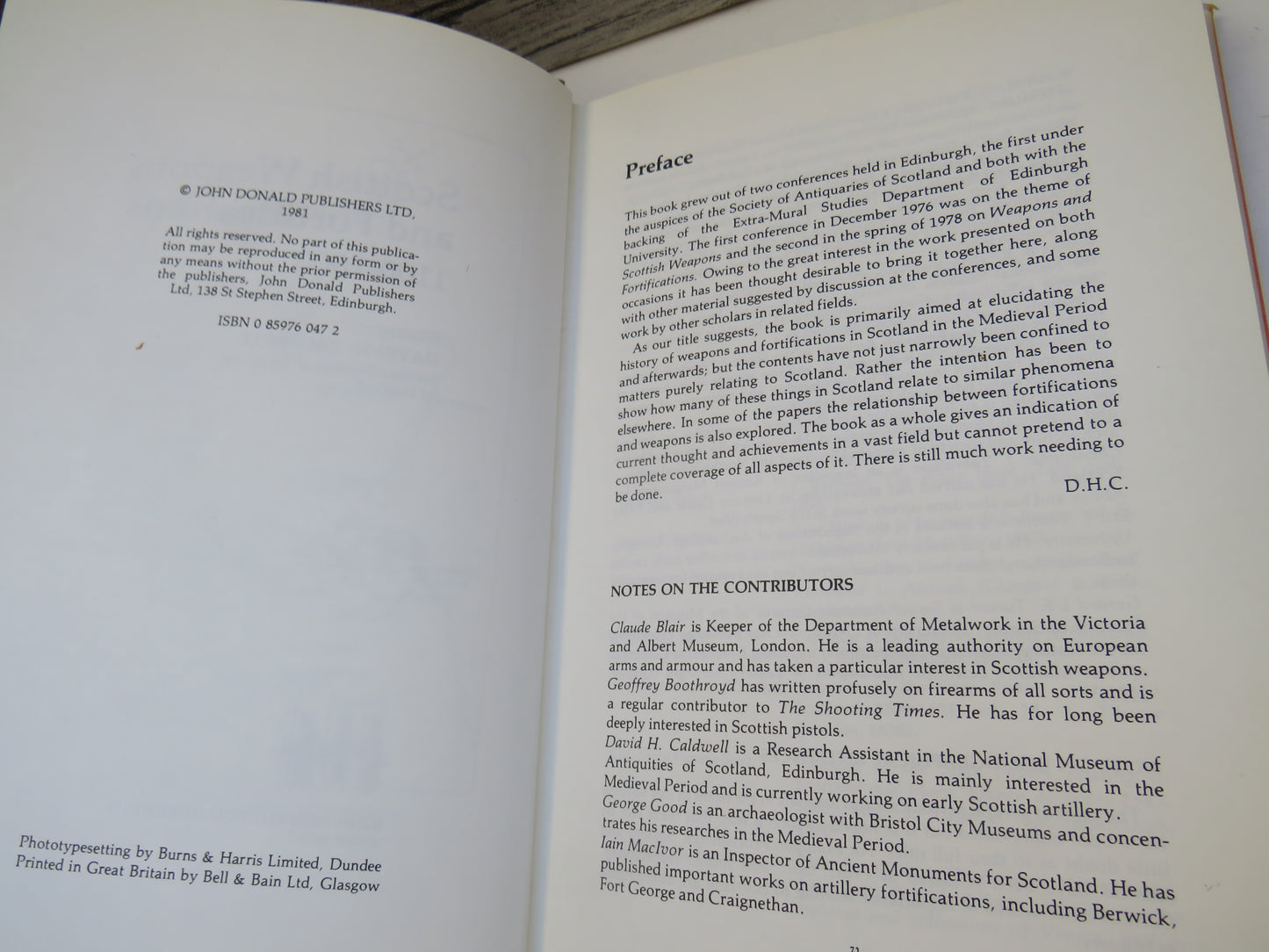 Scottish Weapons and Fortifications 1100-1800 Edited By David H. Caldwell 1981