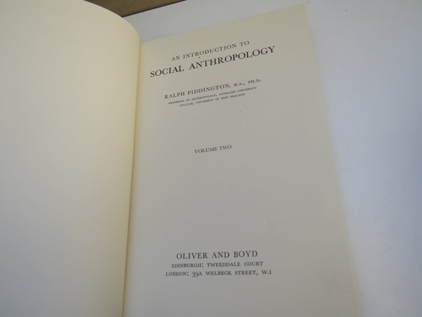 An Introduction To Social Anthropology By Ralph Piddington Vol 2 1957