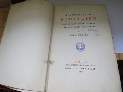 Adventures In Socialism New Lanark Establishment and Orbiston Community By Alex Cullen 1910 book image 4