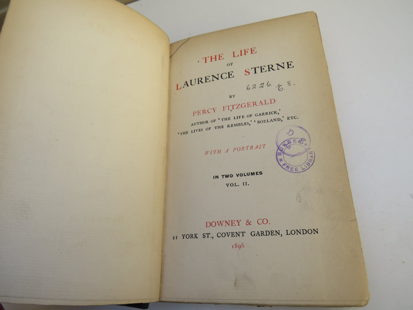 The Life of Laurence Sterne By Percy Fitzgerald Vol II 1896