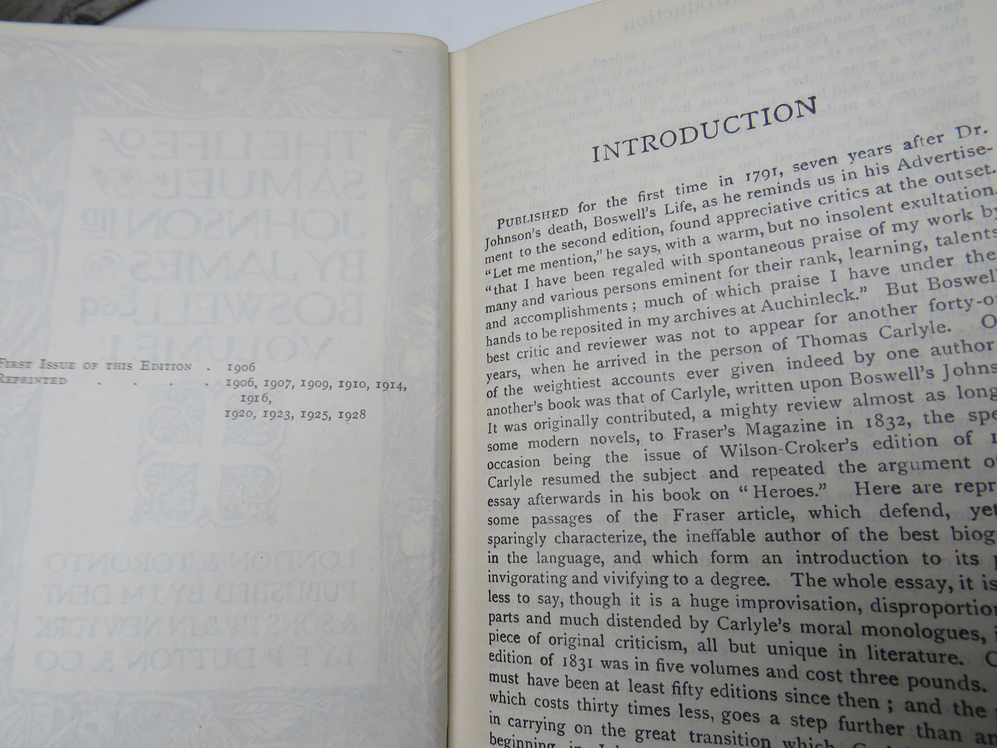 The Life of Samuel Johnson by James Boswell Volumes I and II, 1928