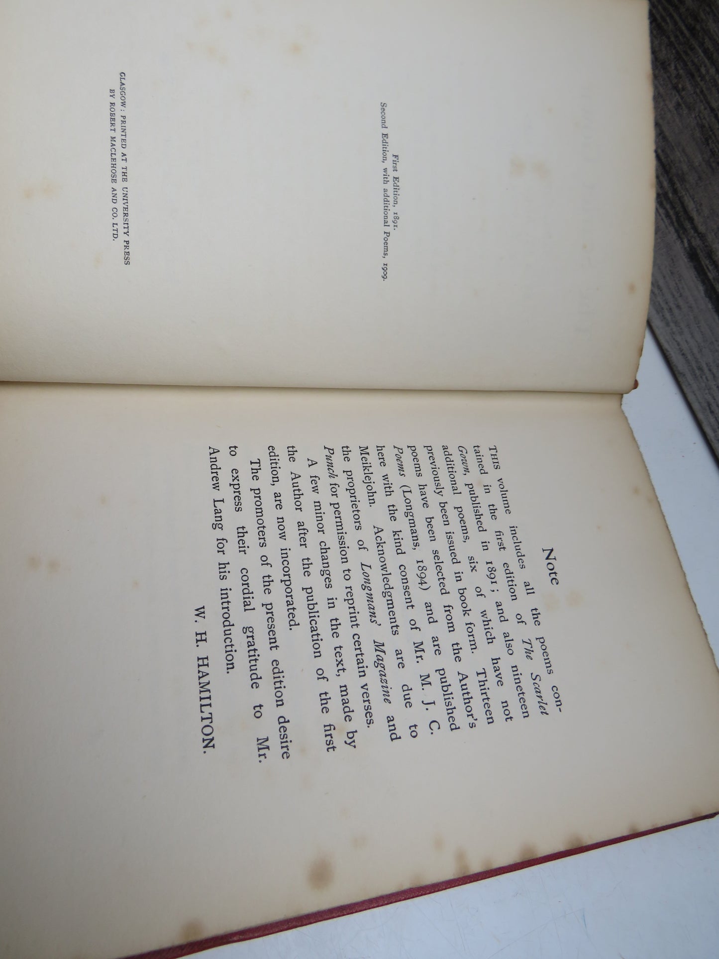 The Scarlet Gown, being verses by a St. Andrews Man (R. F. Murray) second edition with additional poems and an introduction by Andrew Lang, 1909