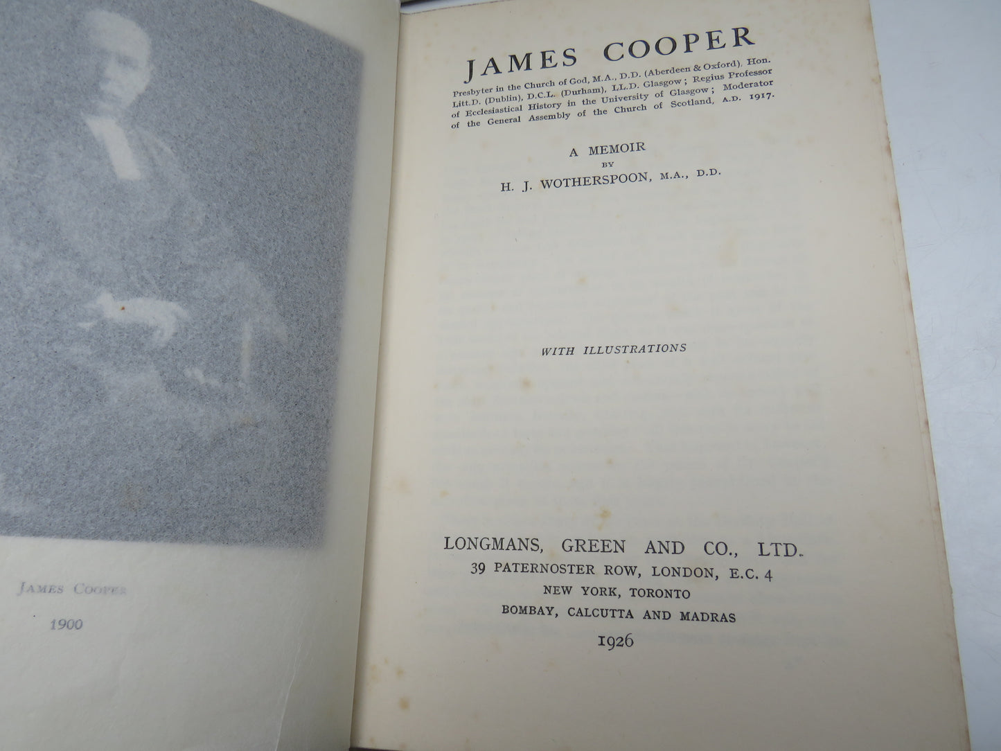 James Cooper, A Memoir by H. J. Wotherspoon, with Illustrations, 1926