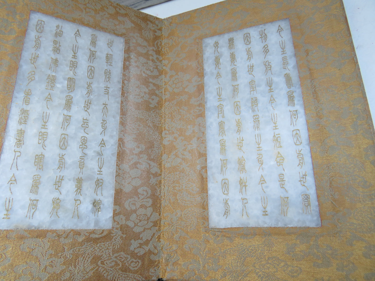 Vintage Chinese Buddhist Prayer Book With 8 White Jade Panels