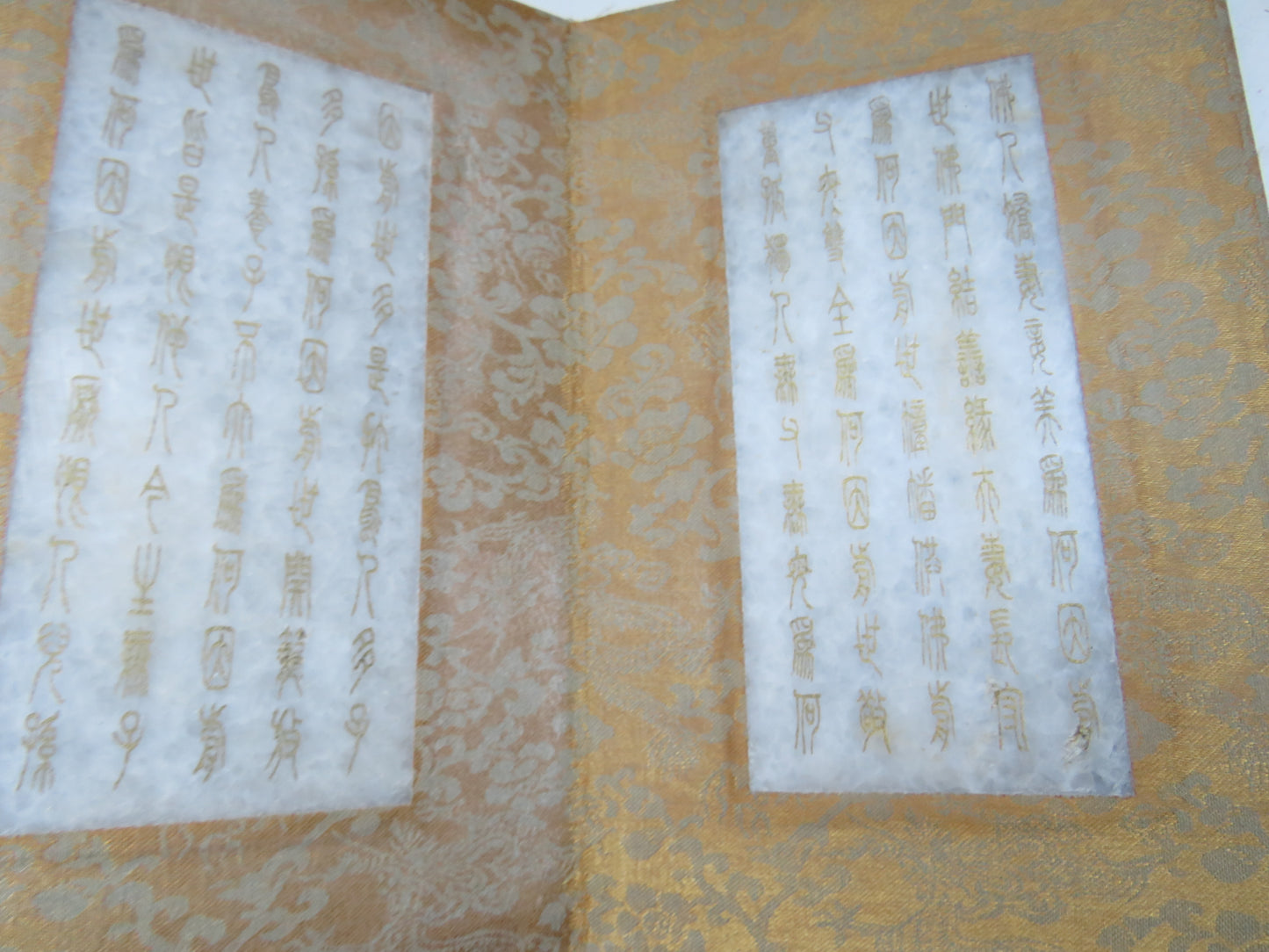 Vintage Chinese Buddhist Prayer Book With 8 White Jade Panels