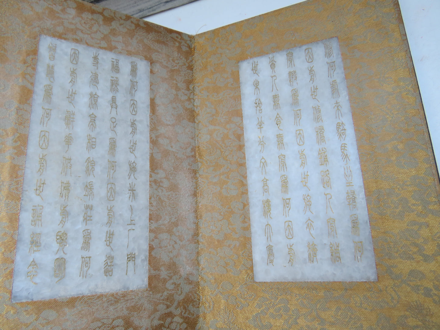 Vintage Chinese Buddhist Prayer Book With 8 White Jade Panels