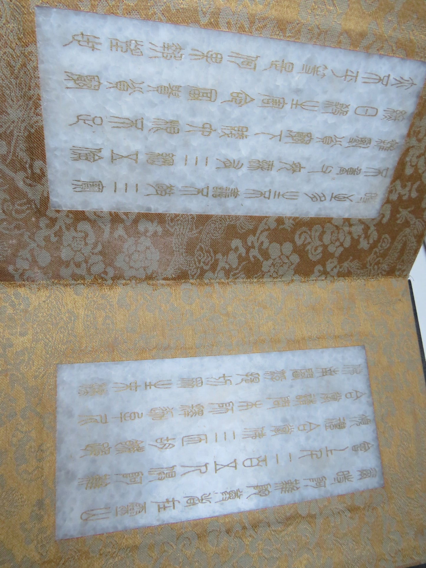 Vintage Chinese Buddhist Prayer Book With 8 White Jade Panels