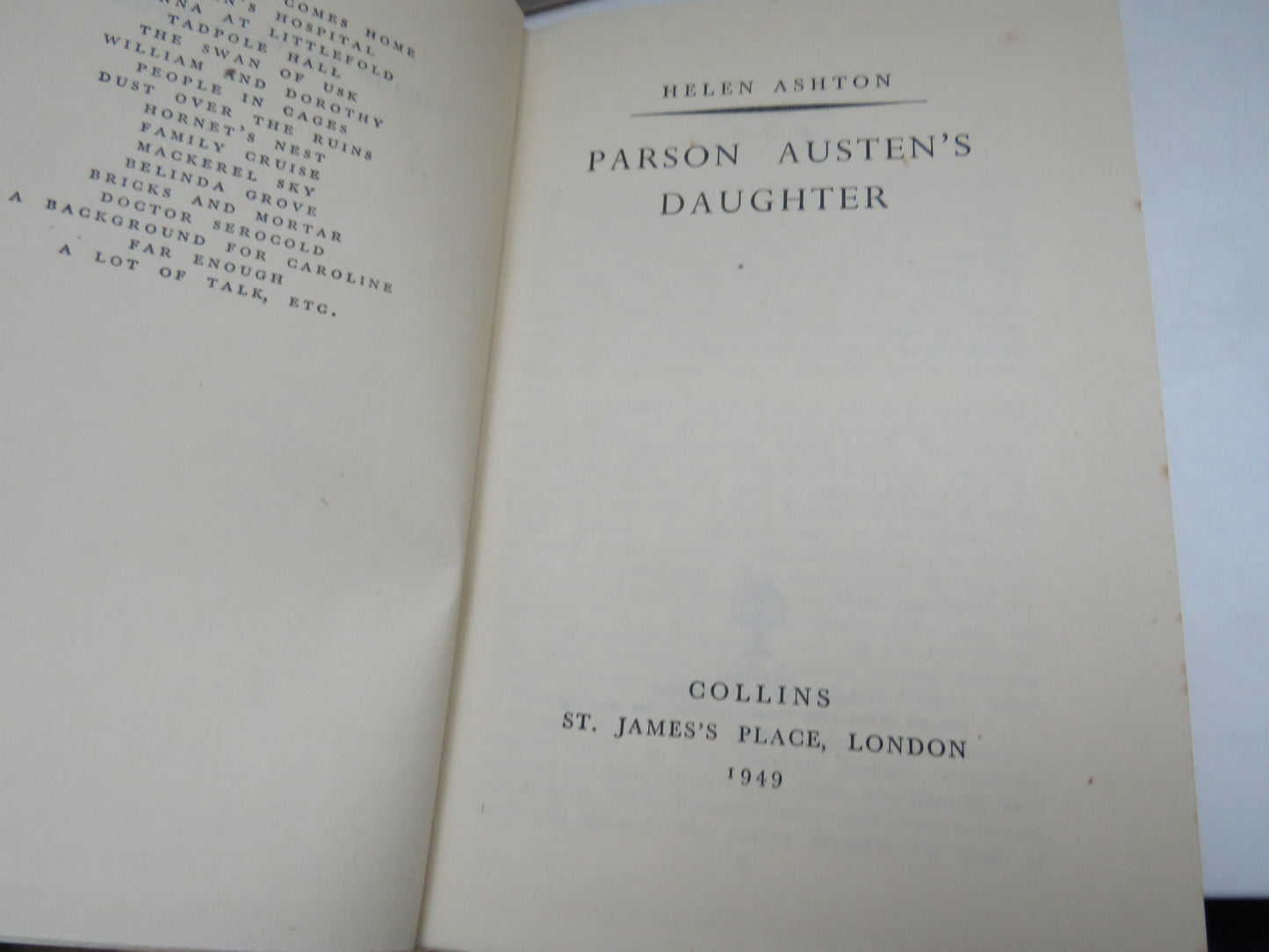Parson Austen's Daughter By Helen Ashton 1949