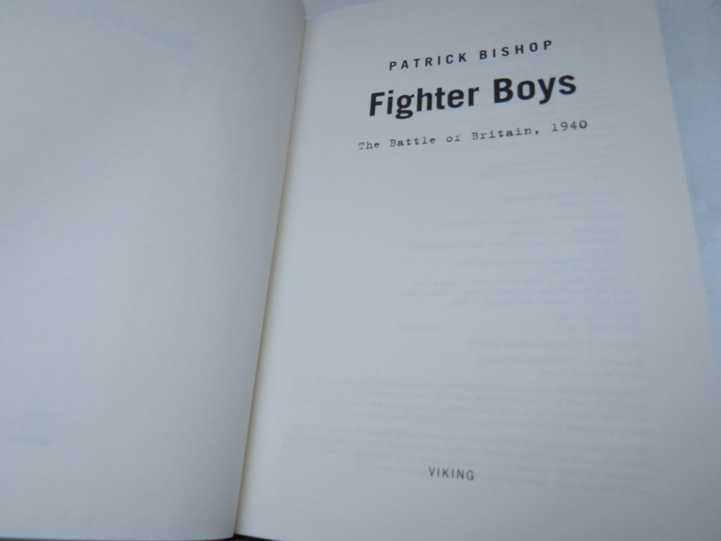 Fighter Boys The Battle of Britain, 1940 By Patrick Bishop 2003