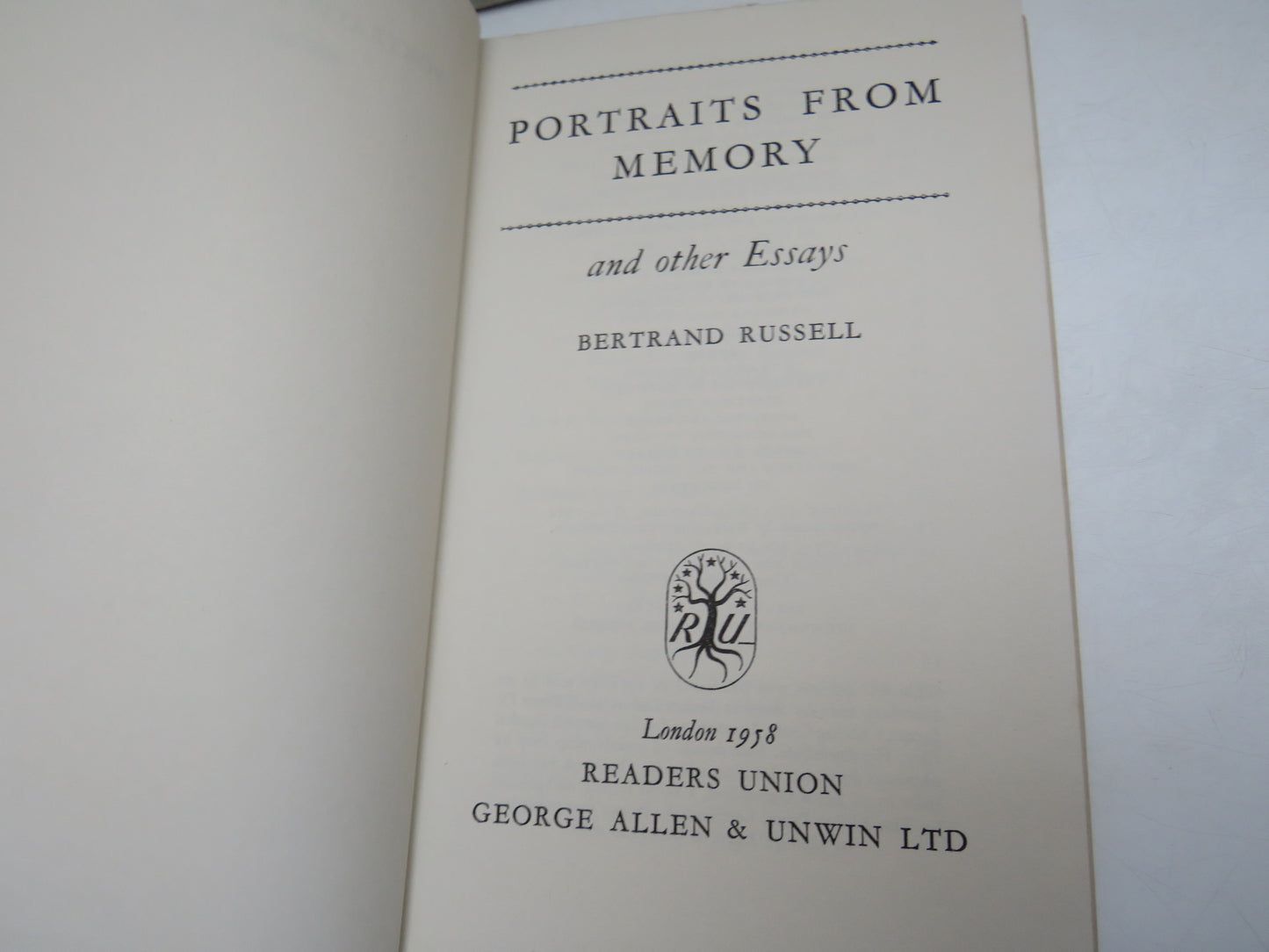 Portraits From Memory and Other Essays By Bertrand Russell 1958