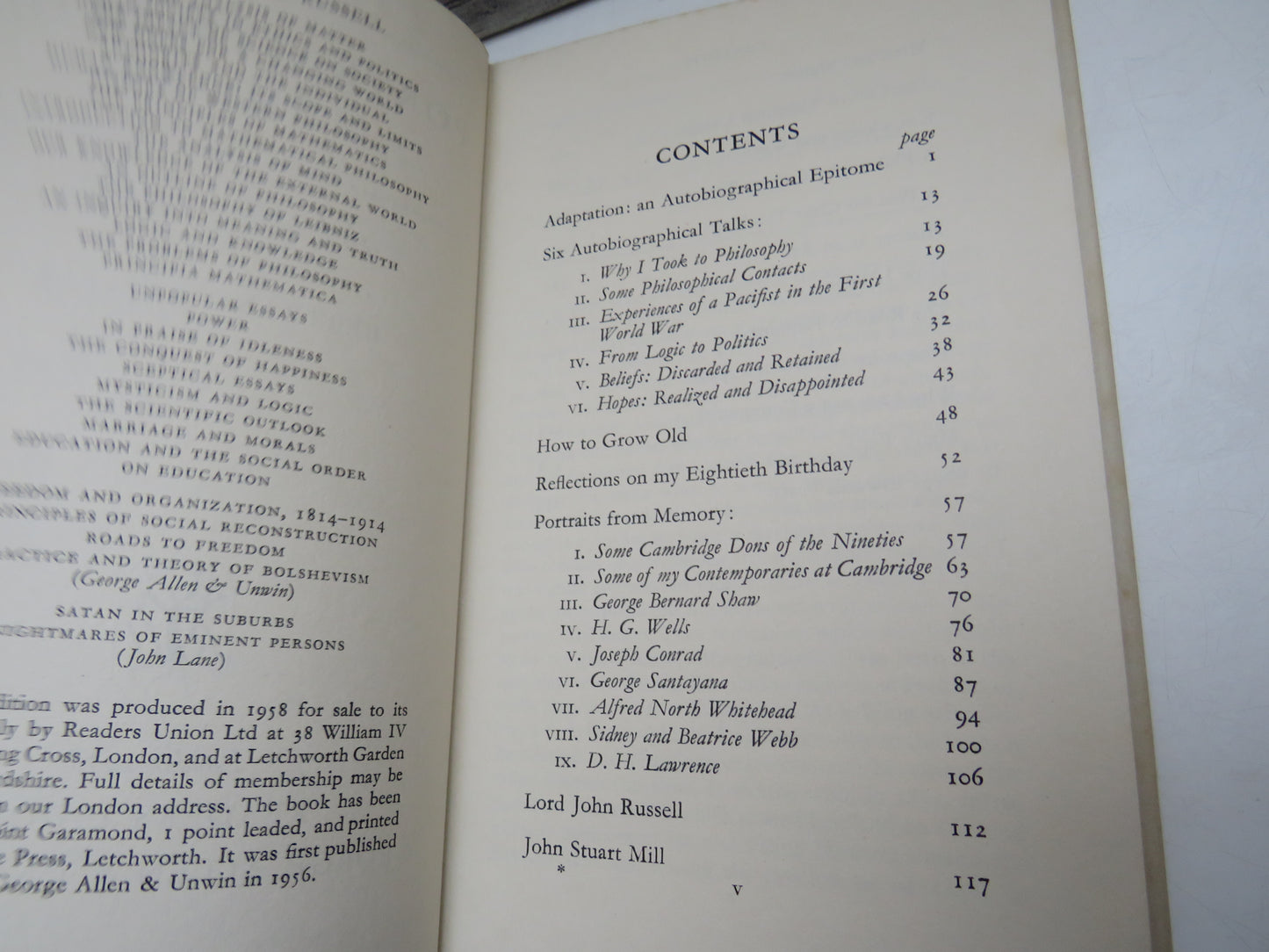 Portraits From Memory and Other Essays By Bertrand Russell 1958