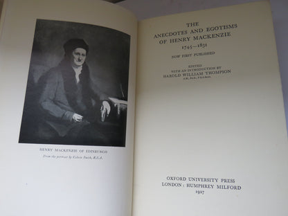 The Anecdotes and Egotisms of Henry Mackenzie 1745-1831 -- 1927 book image 3