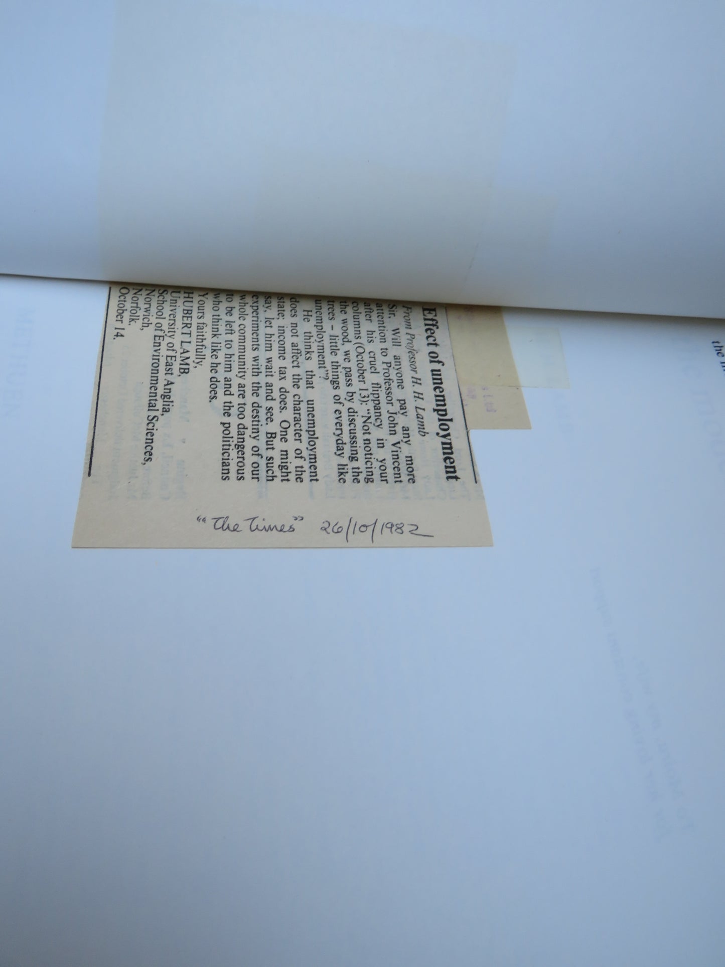 Climate, History and The Modern World By H.H. Lamb 1982