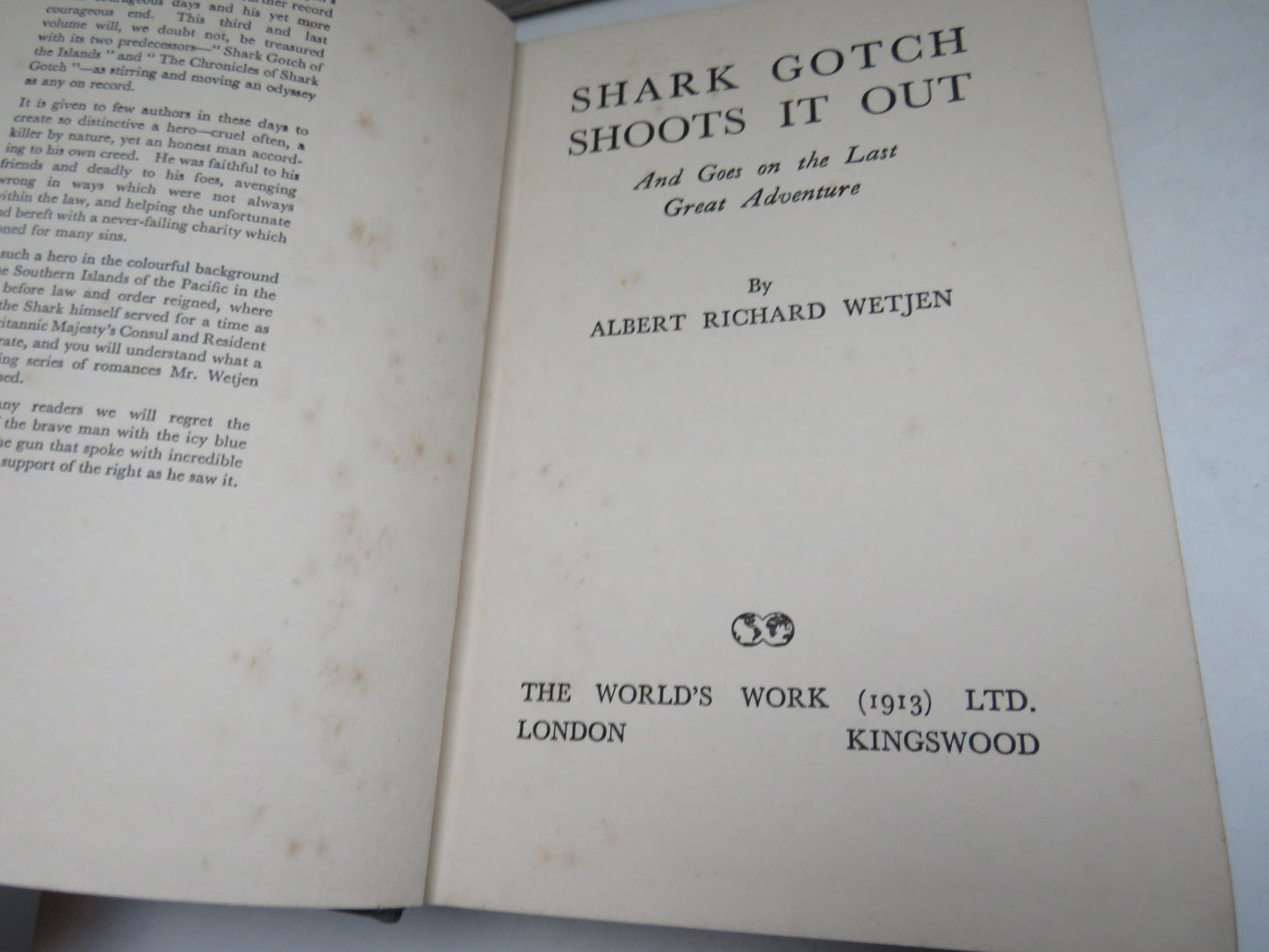 Shark Gotch Shoots It Out and Goes On The Last Great Adventure By Albert Richard Wetjen 1938