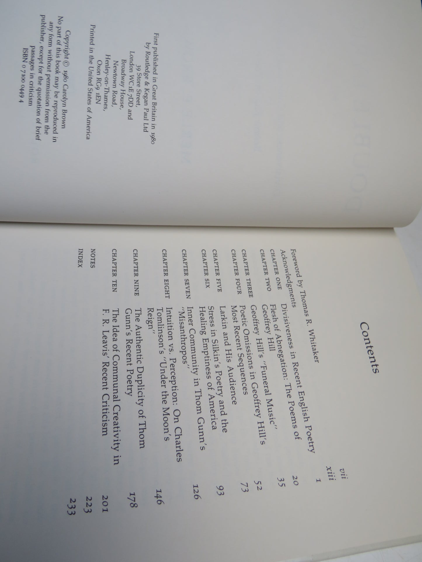Double Lyric Divisiveness and Communal Creativity In Recent English Poetry By Merle E. Brown 1980