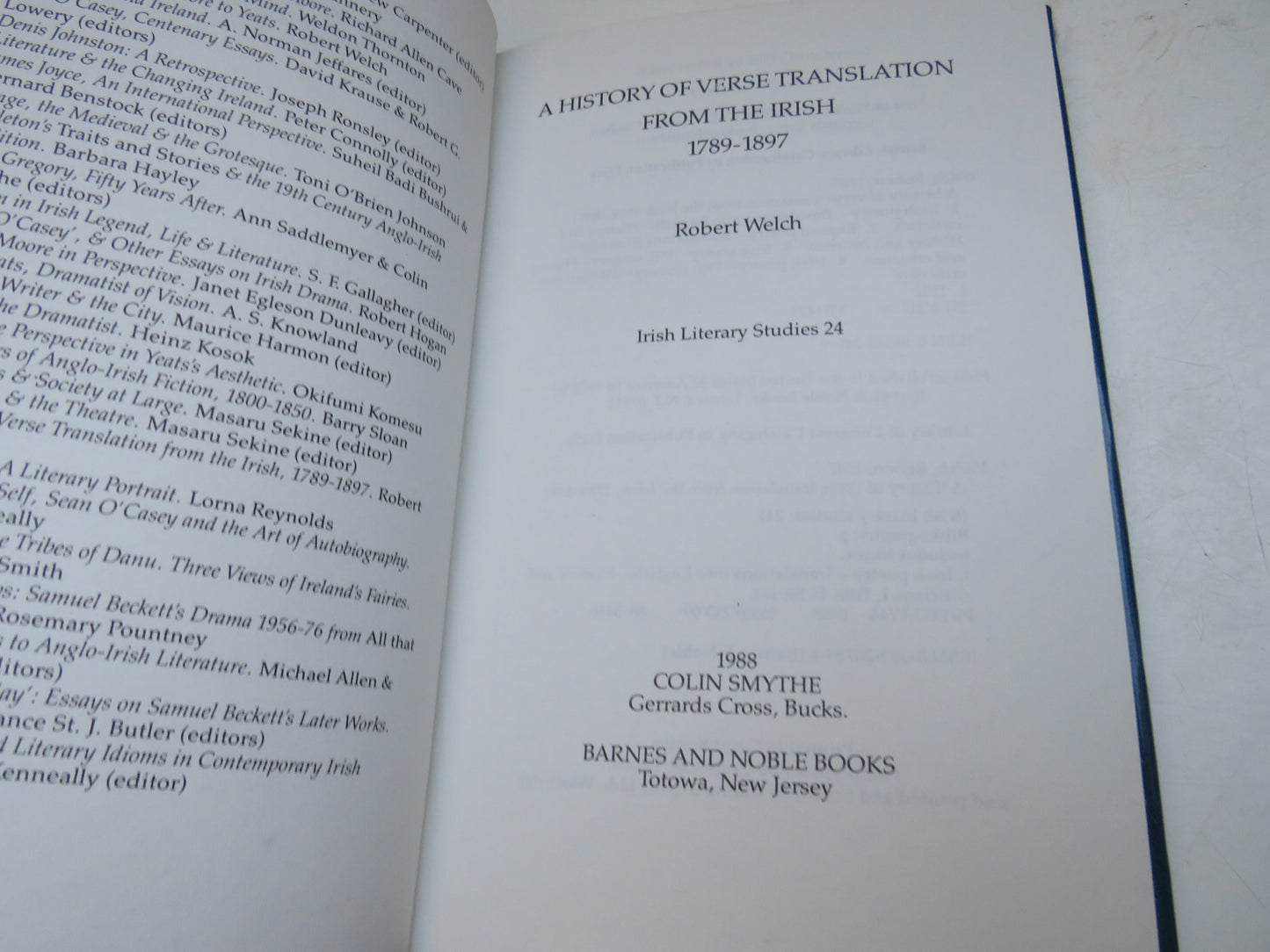A History of Verse Translation From The Irish 1789-1897 By Robert Welch 1988