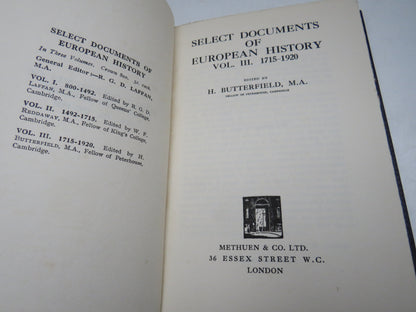 Select Documents of European History Vol III. 1715-1920, edited by H. Butterfield, 1931 book image 3