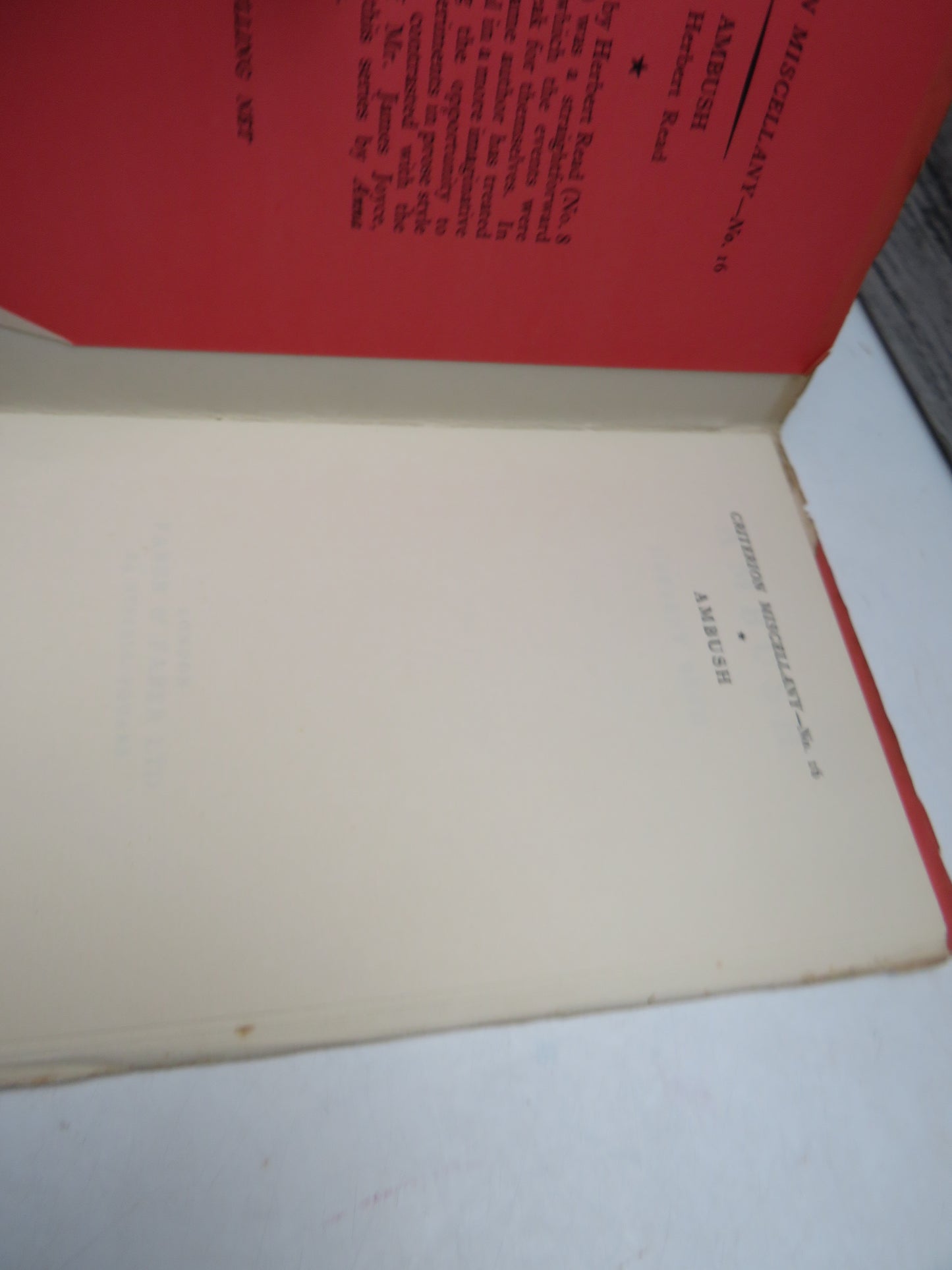 Ambush By Herbert Read 1930 Criterion Miscellany - No. 16
