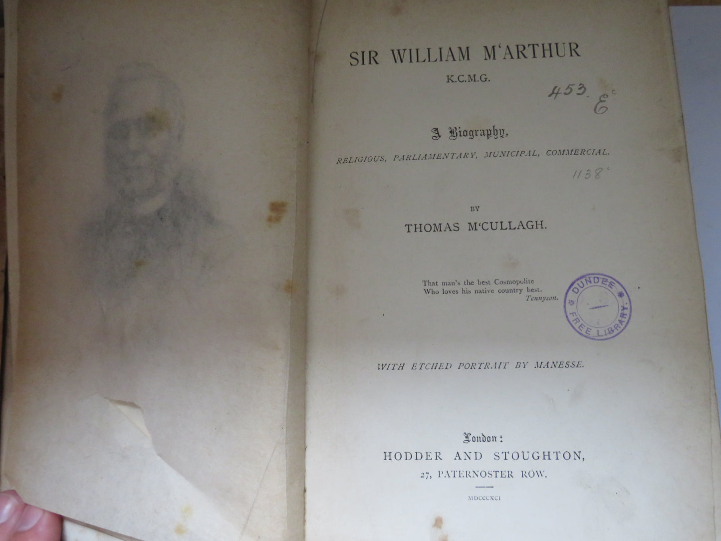 Sir William M'Arthur A Biography Religious, Parliamentary, Municipal, Commercial By Thomas M'Cullagh 1891