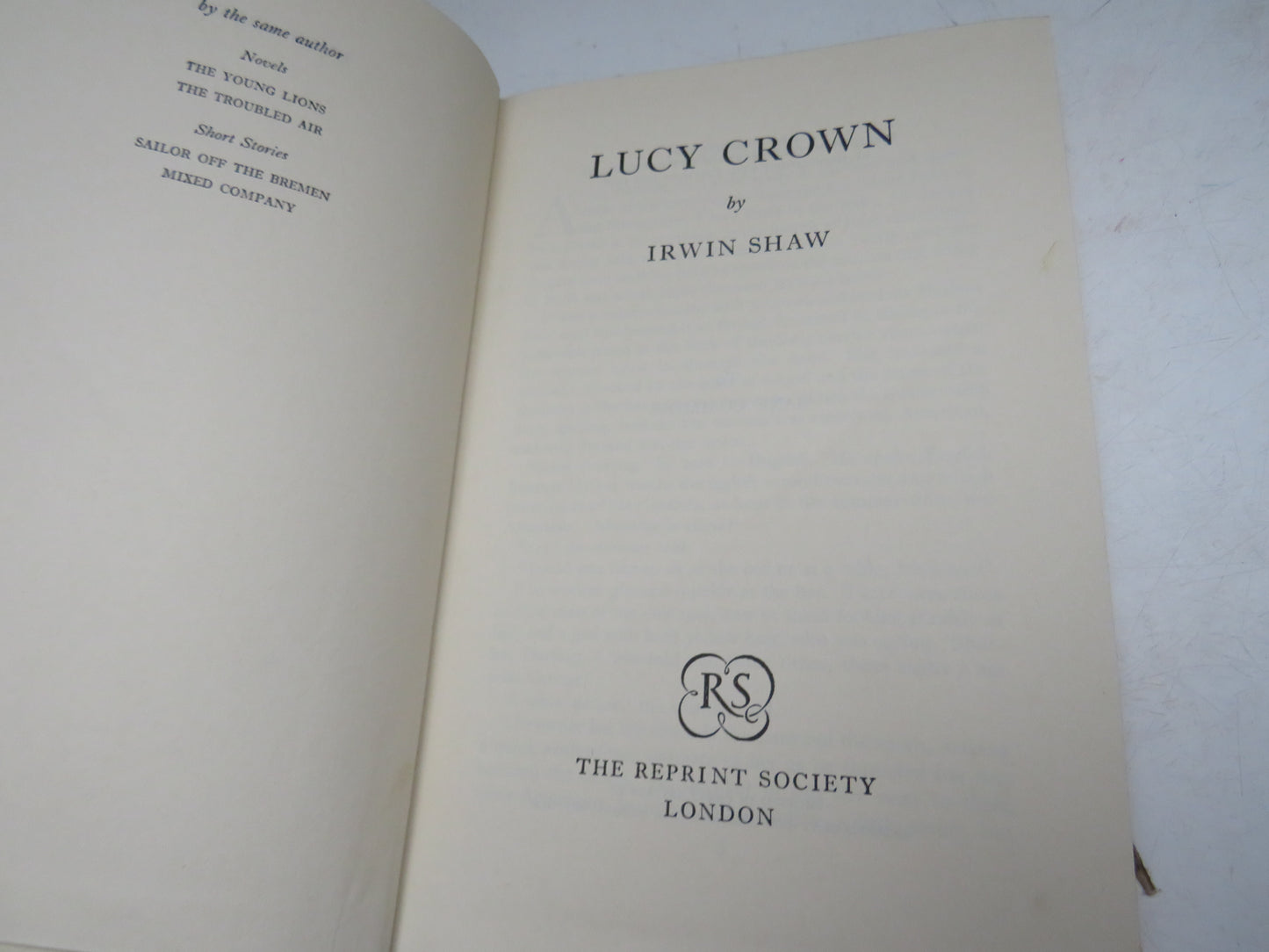 Lucy Crown By Irwin Shaw 1958