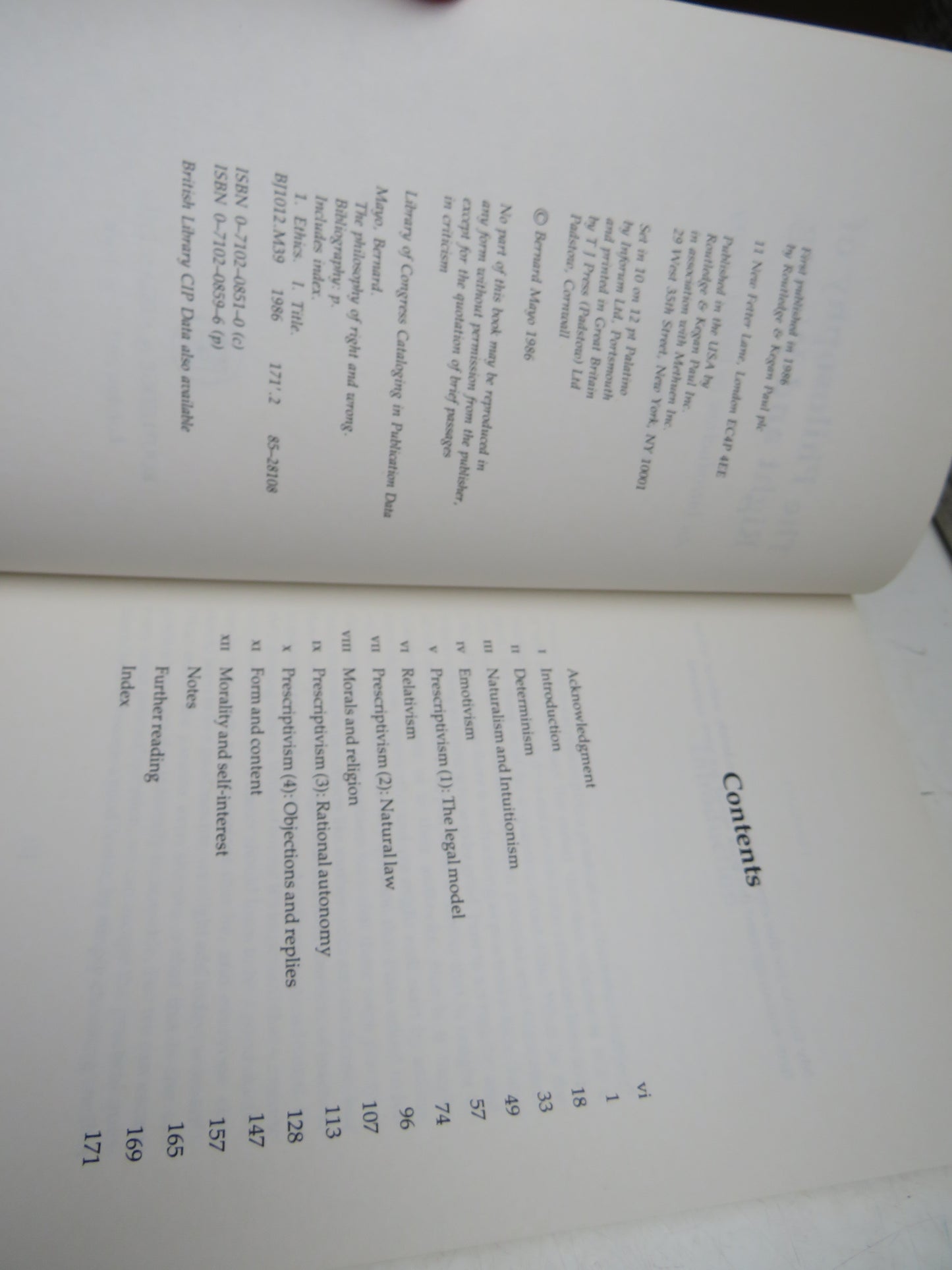 The Philosophy of Right and Wrong An Introduction To Ethical Theory By Bernard Mayo 1986