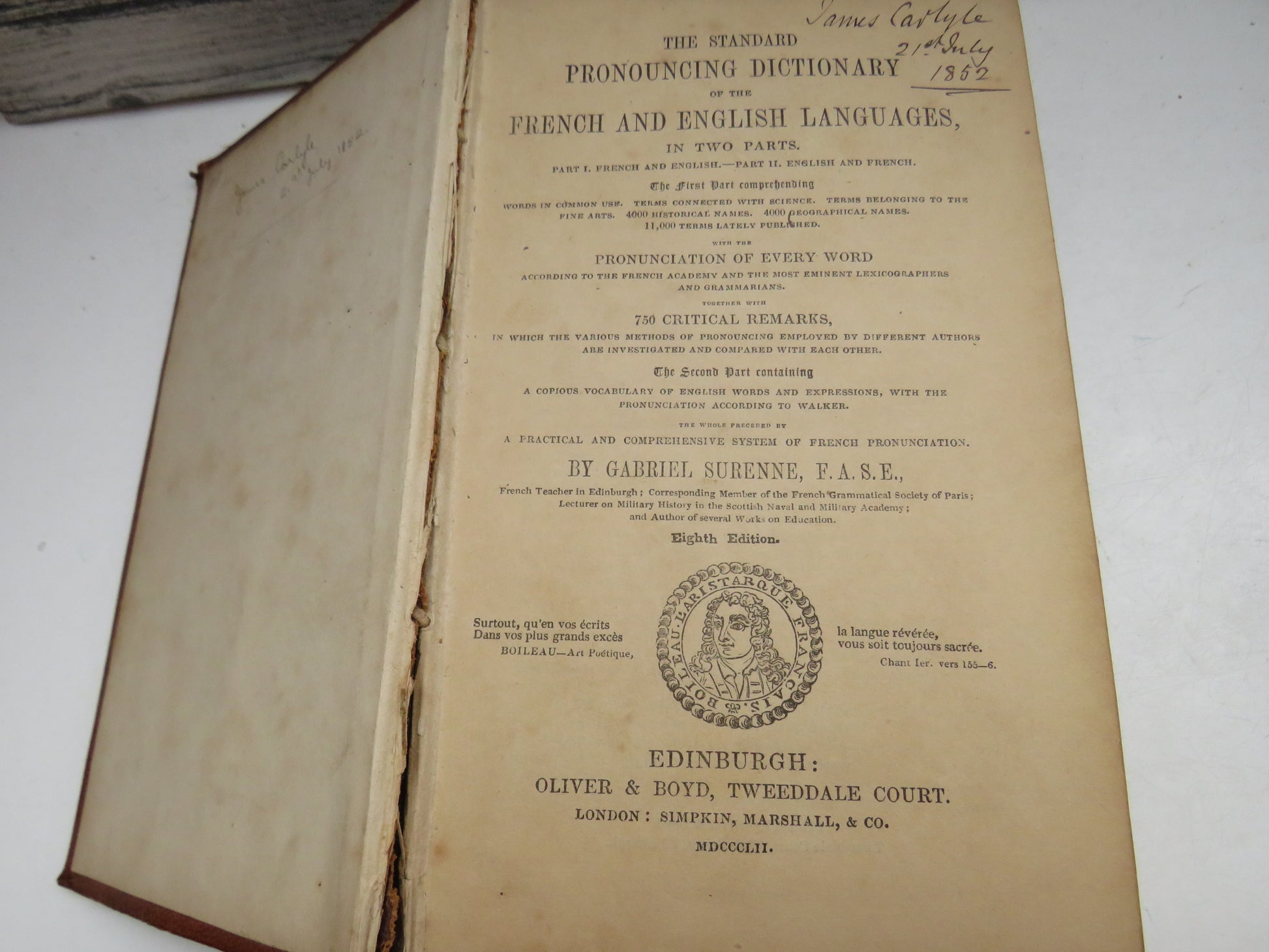 The Standard Pronouncing Dictionary of the French and English Languages 1852 (Antique Language Reference) book 3