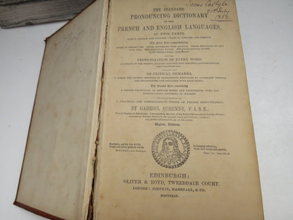 The Standard Pronouncing Dictionary of the French and English Languages 1852 (Antique Language Refer book image 3
