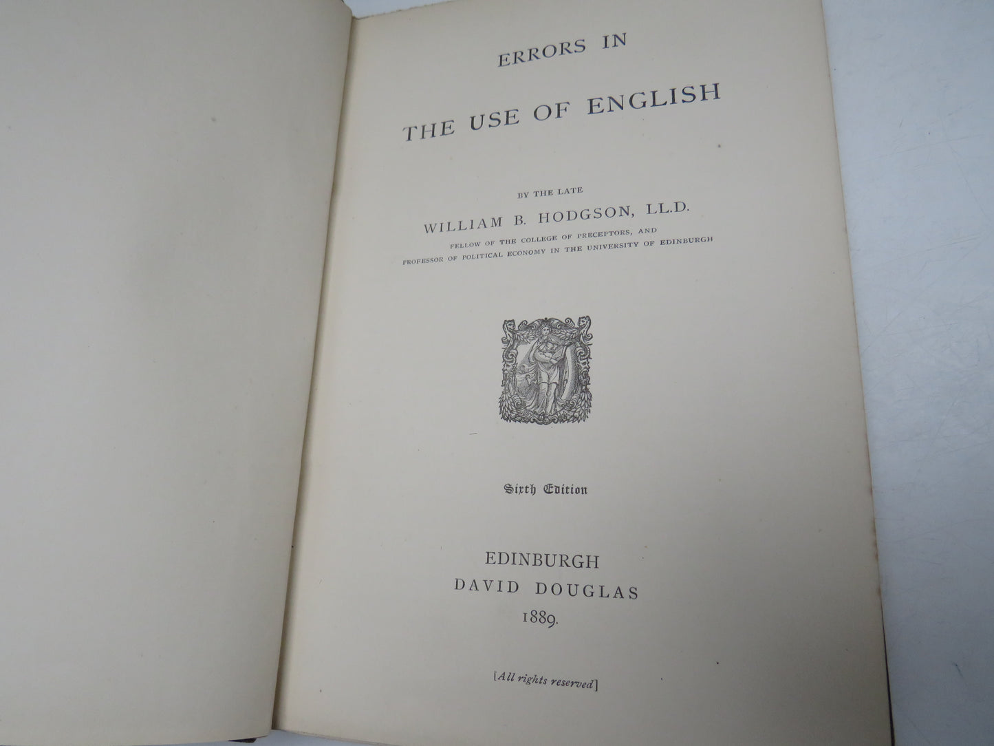 Errors In The Use of English by the Late William B. Hodgson, 1889