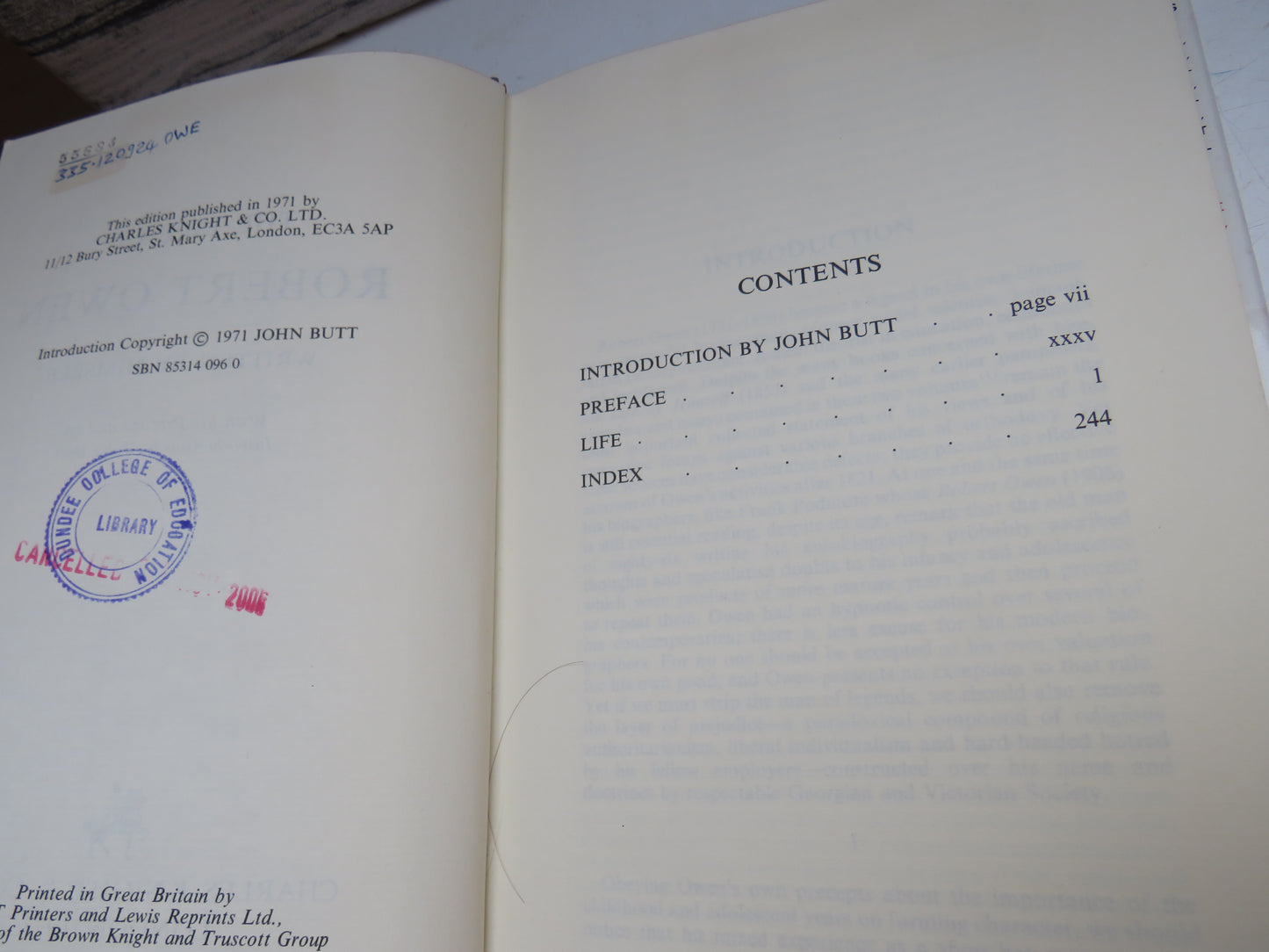 The Life of Robert Owen Written By Himself 1971