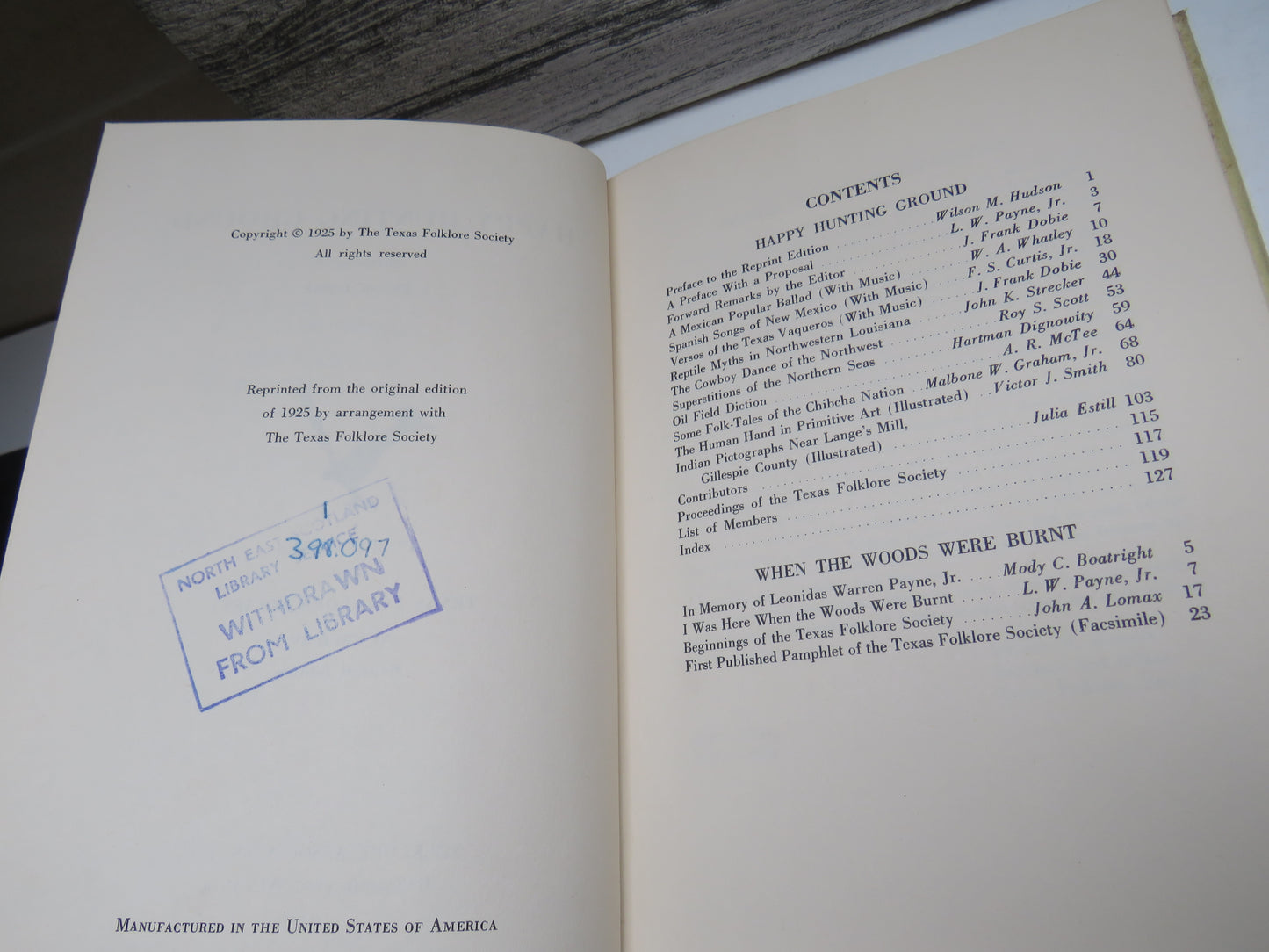 Happy Hunting Ground, Publications of the Texas Folklore Society Number IV, edited by J. Frank Dobie, 1964
