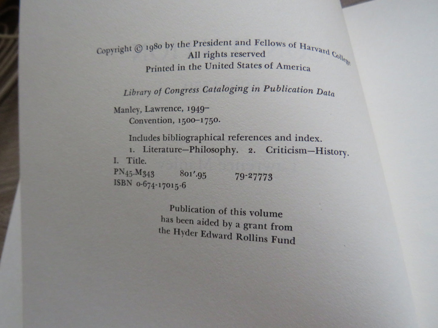 Convention 1500-1750 By Lawrence Manley 1980